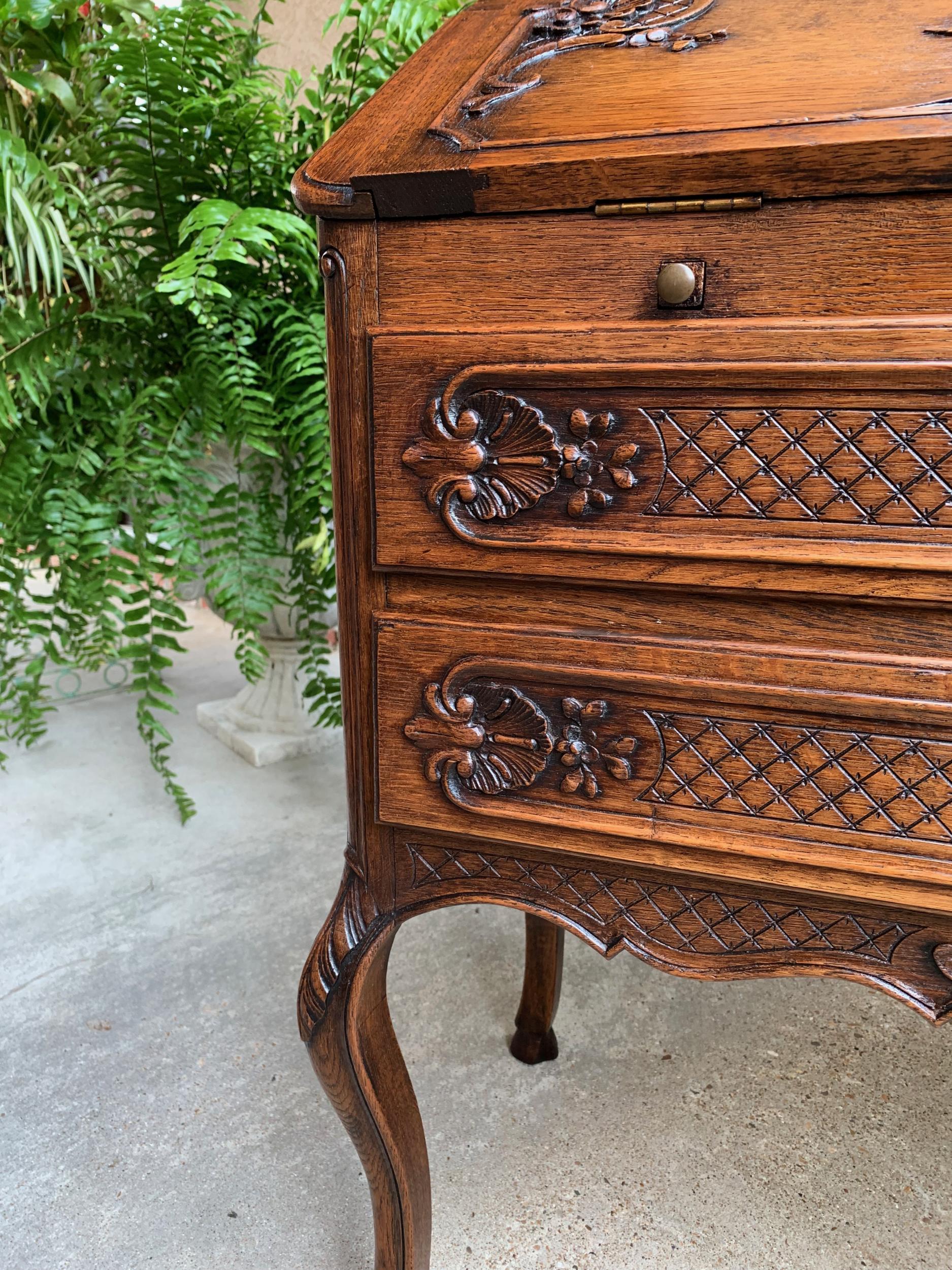 Antique French Carved Oak Secretary Desk Bureau Drop Front Louis XV Style 10