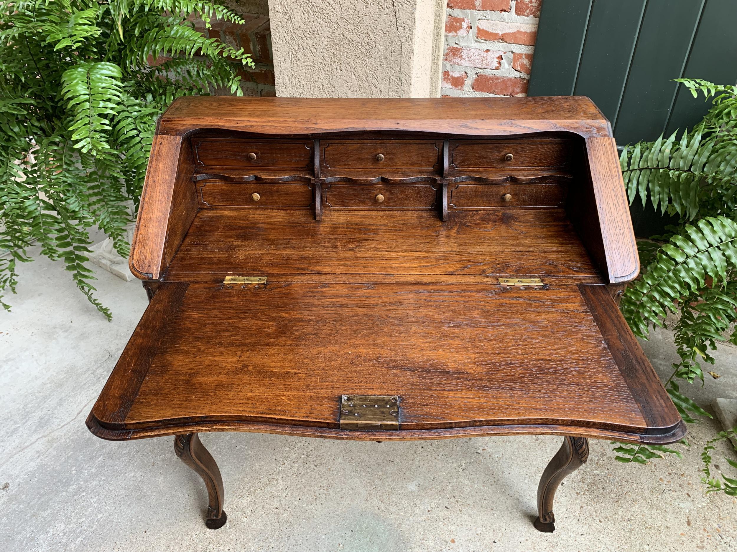 Antique French Carved Oak Secretary Desk Bureau Drop Front Louis XV Style 11