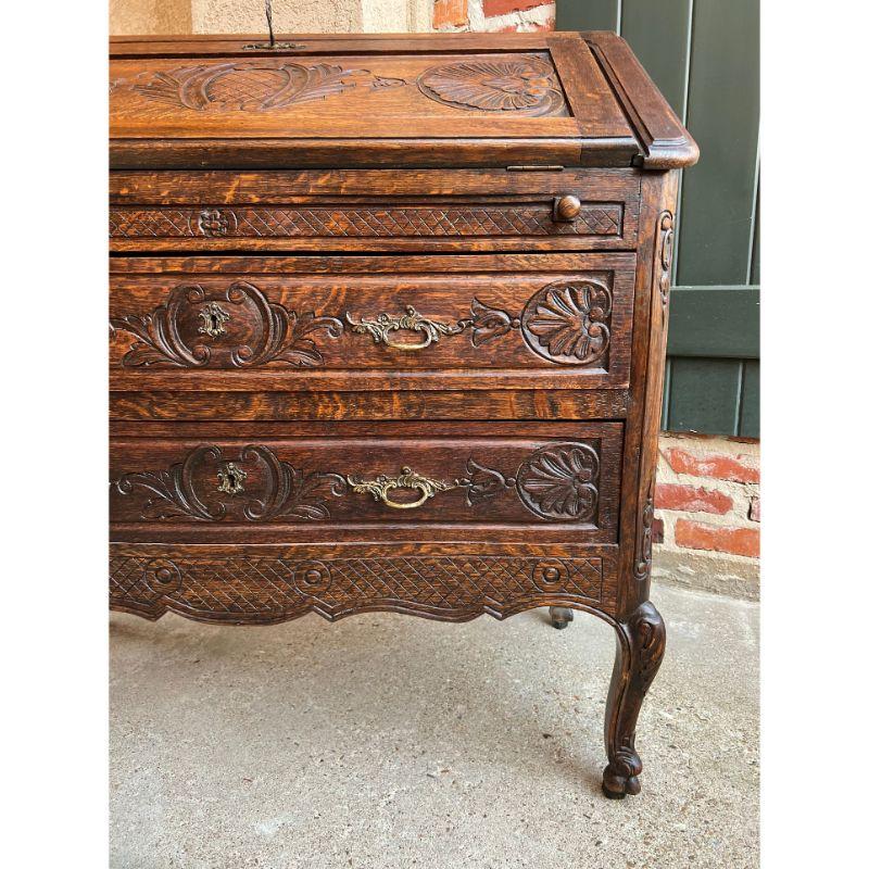 Antique French Carved Oak Secretary Desk Bureau Drop Front Louis XV Style For Sale 13