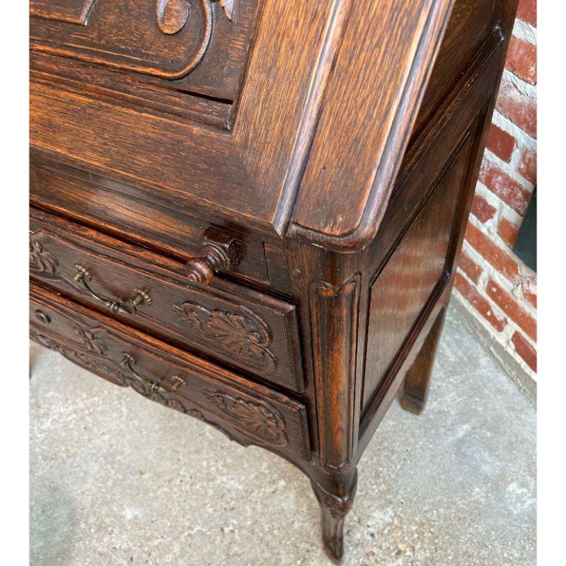 Antique French Carved Oak Secretary Desk Bureau Drop Front Louis XV Style For Sale 12