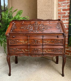 Antique French Carved Oak Secretary Desk Bureau Drop Front Louis XV Style