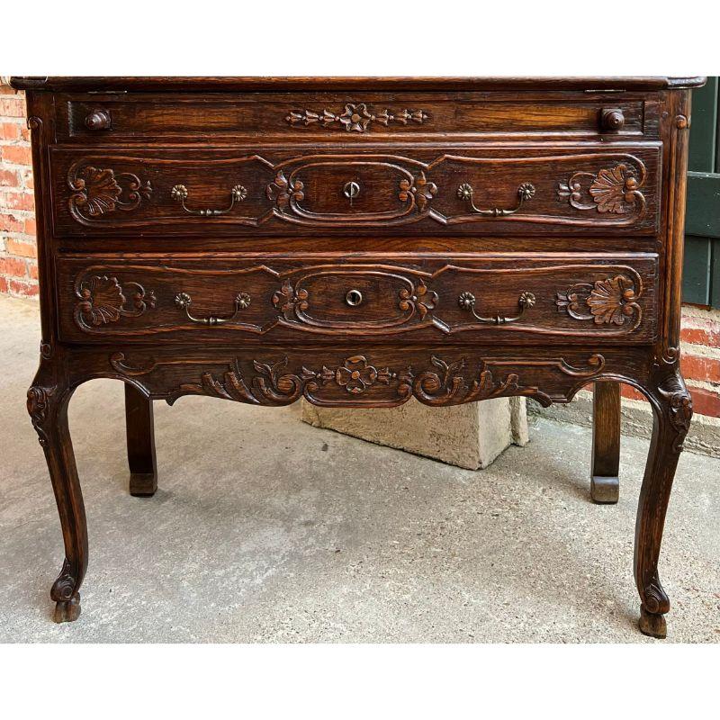 Early 20th Century Antique French Carved Oak Secretary Desk Bureau Drop Front Louis XV Style For Sale