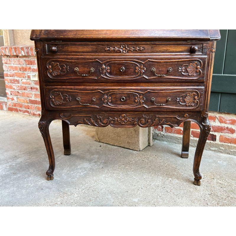Antique French Carved Oak Secretary Desk Bureau Drop Front Louis XV Style For Sale 2