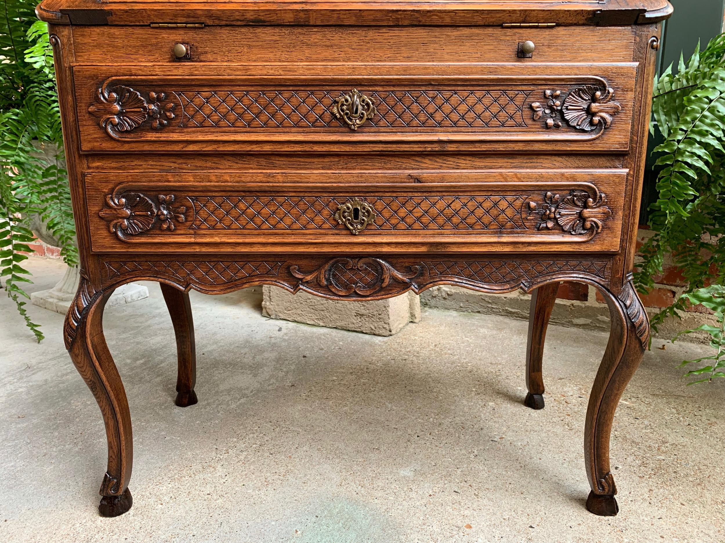 Antique French Carved Oak Secretary Desk Bureau Drop Front Louis XV Style 2