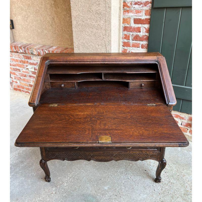 Antique French Carved Oak Secretary Desk Bureau Drop Front Louis XV Style For Sale 4