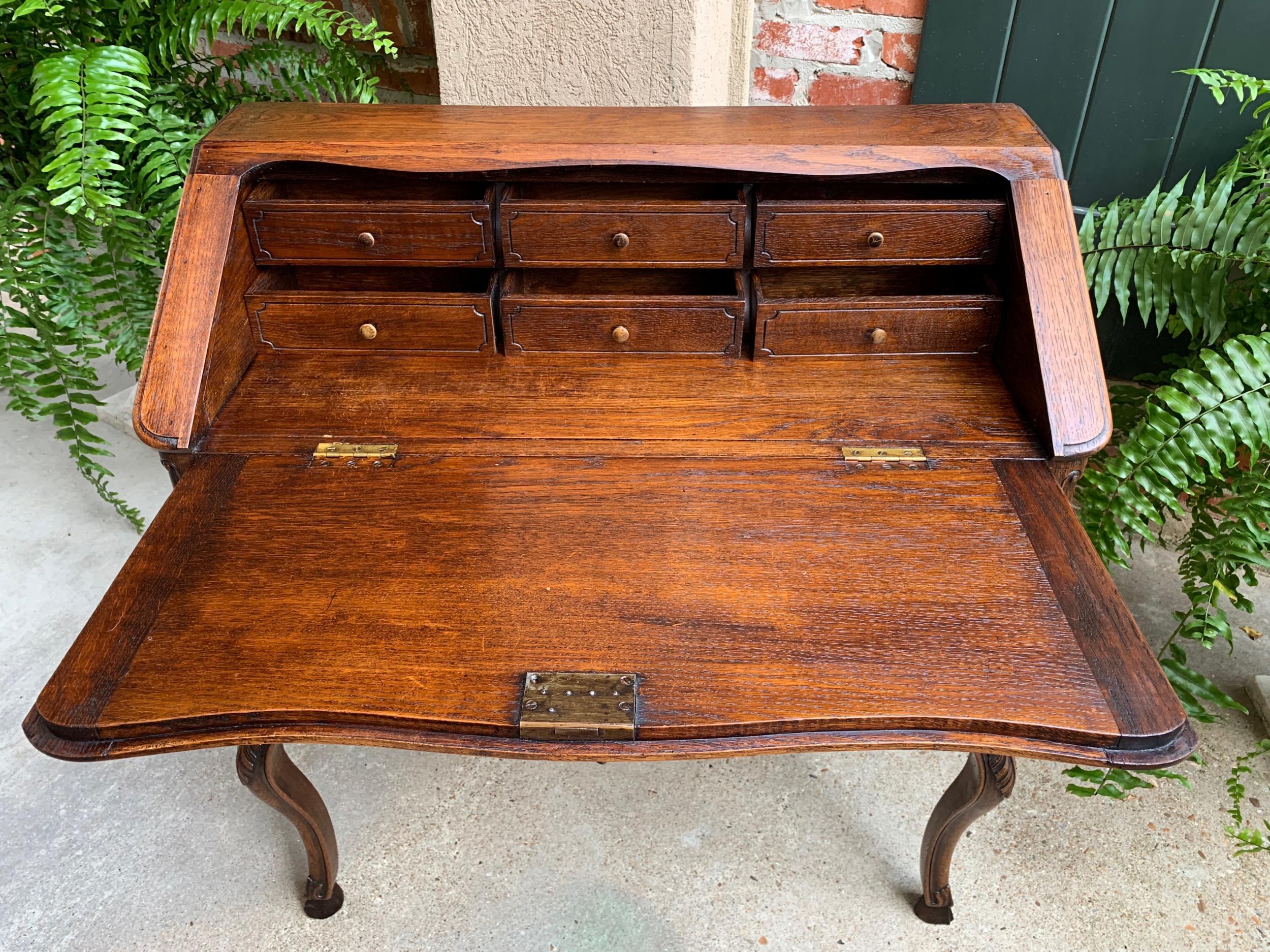 Antique French Carved Oak Secretary Desk Bureau Drop Front Louis XV Style 3
