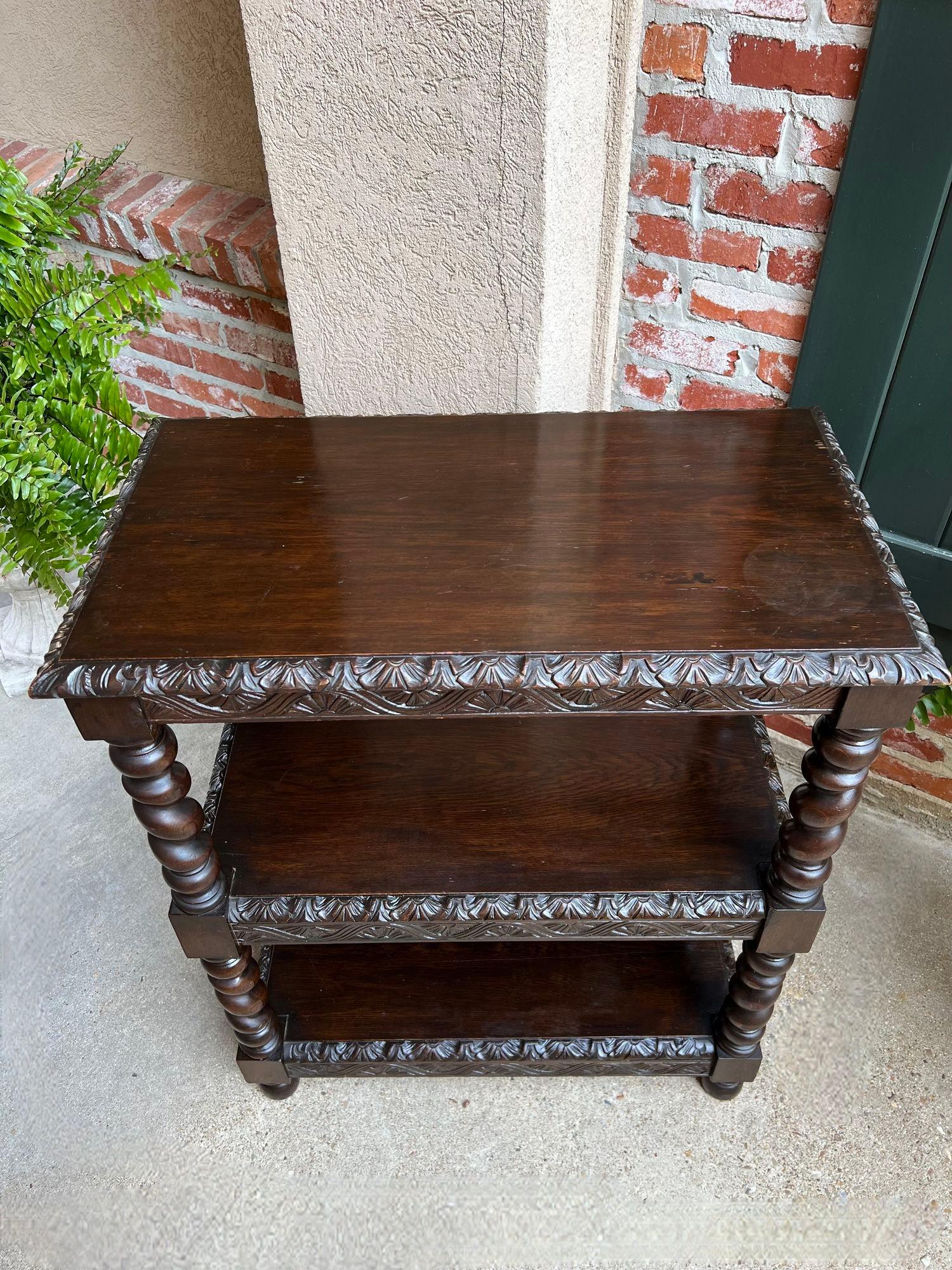 Antique French Carved Oak Server Sideboard Barley Twist Bookcase Display Shelf 4