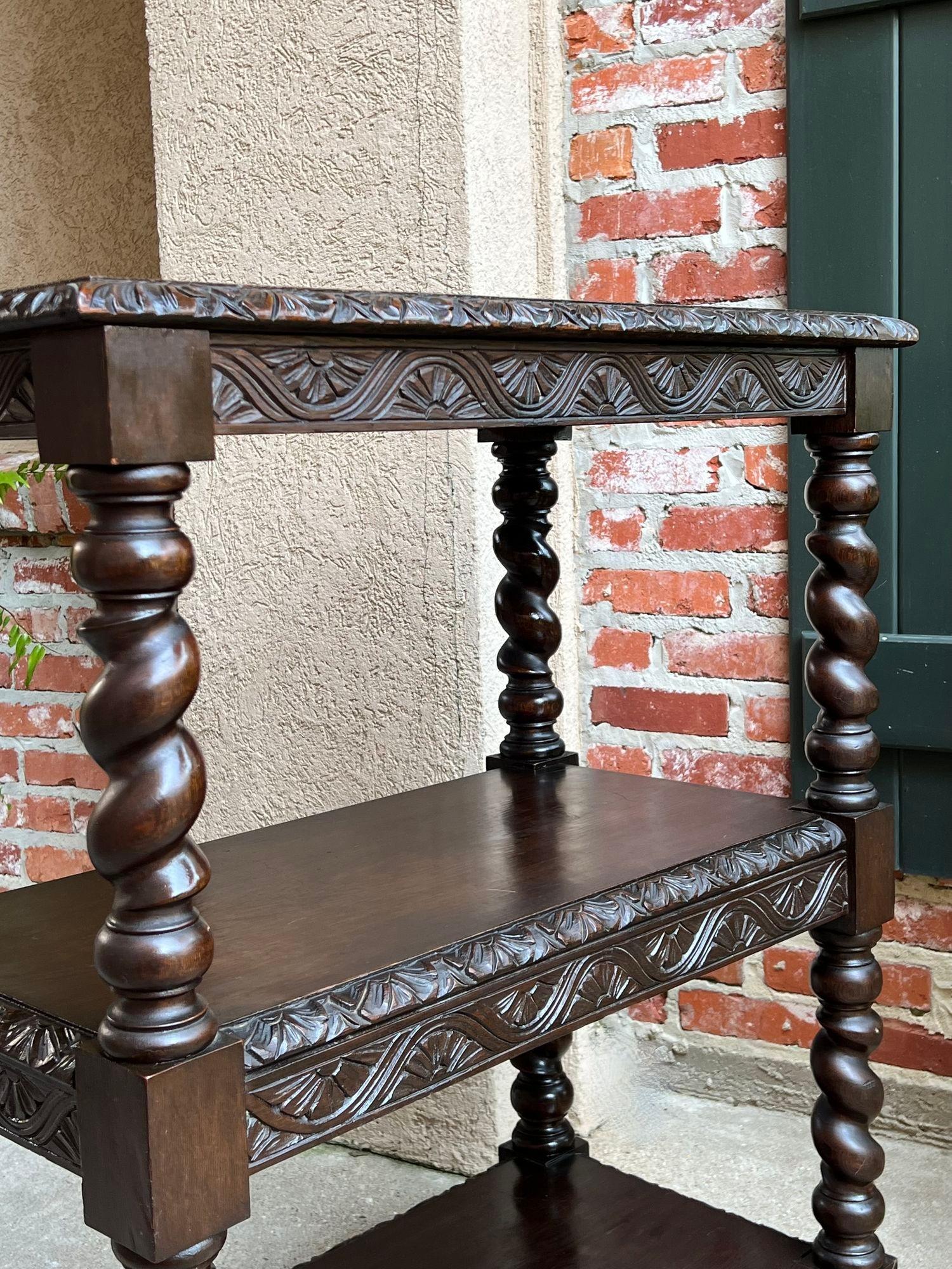Antique French Carved Oak Server Sideboard Barley Twist Bookcase Display Shelf 11