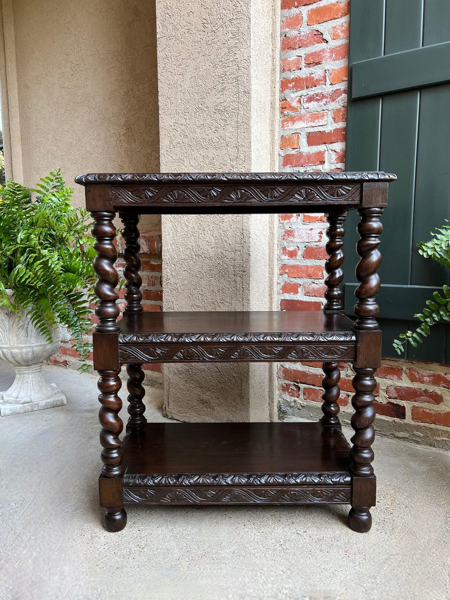 French Provincial Antique French Carved Oak Server Sideboard Barley Twist Bookcase Display Shelf