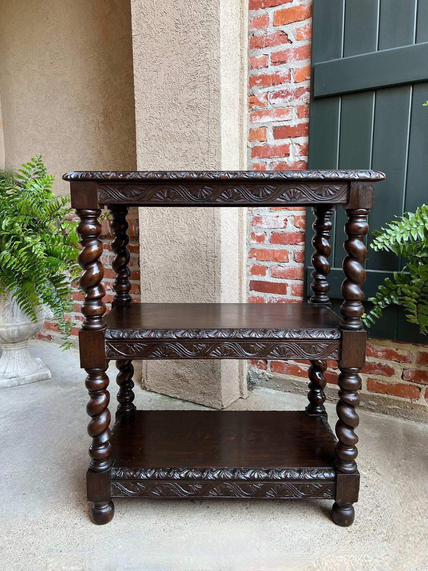 Hand-Carved Antique French Carved Oak Server Sideboard Barley Twist Bookcase Display Shelf