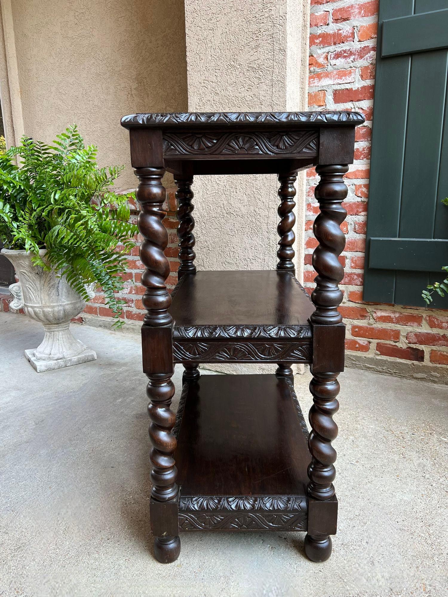 Antique French Carved Oak Server Sideboard Barley Twist Bookcase Display Shelf In Good Condition In Shreveport, LA