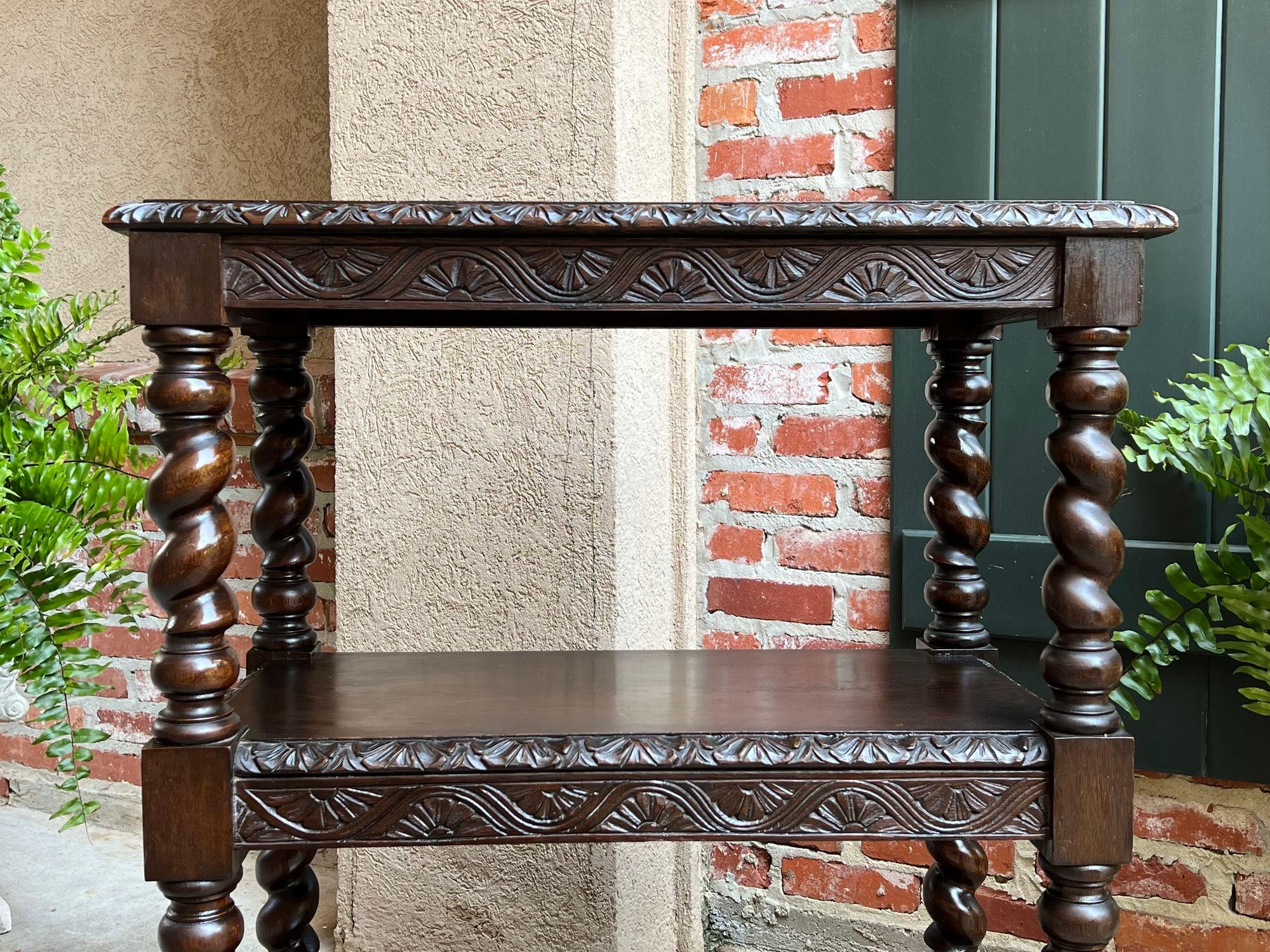 Antique French Carved Oak Server Sideboard Barley Twist Bookcase Display Shelf 1