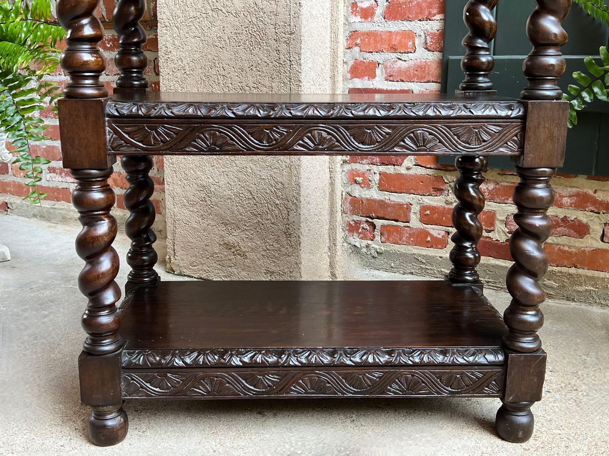 Antique French Carved Oak Server Sideboard Barley Twist Bookcase Display Shelf 2
