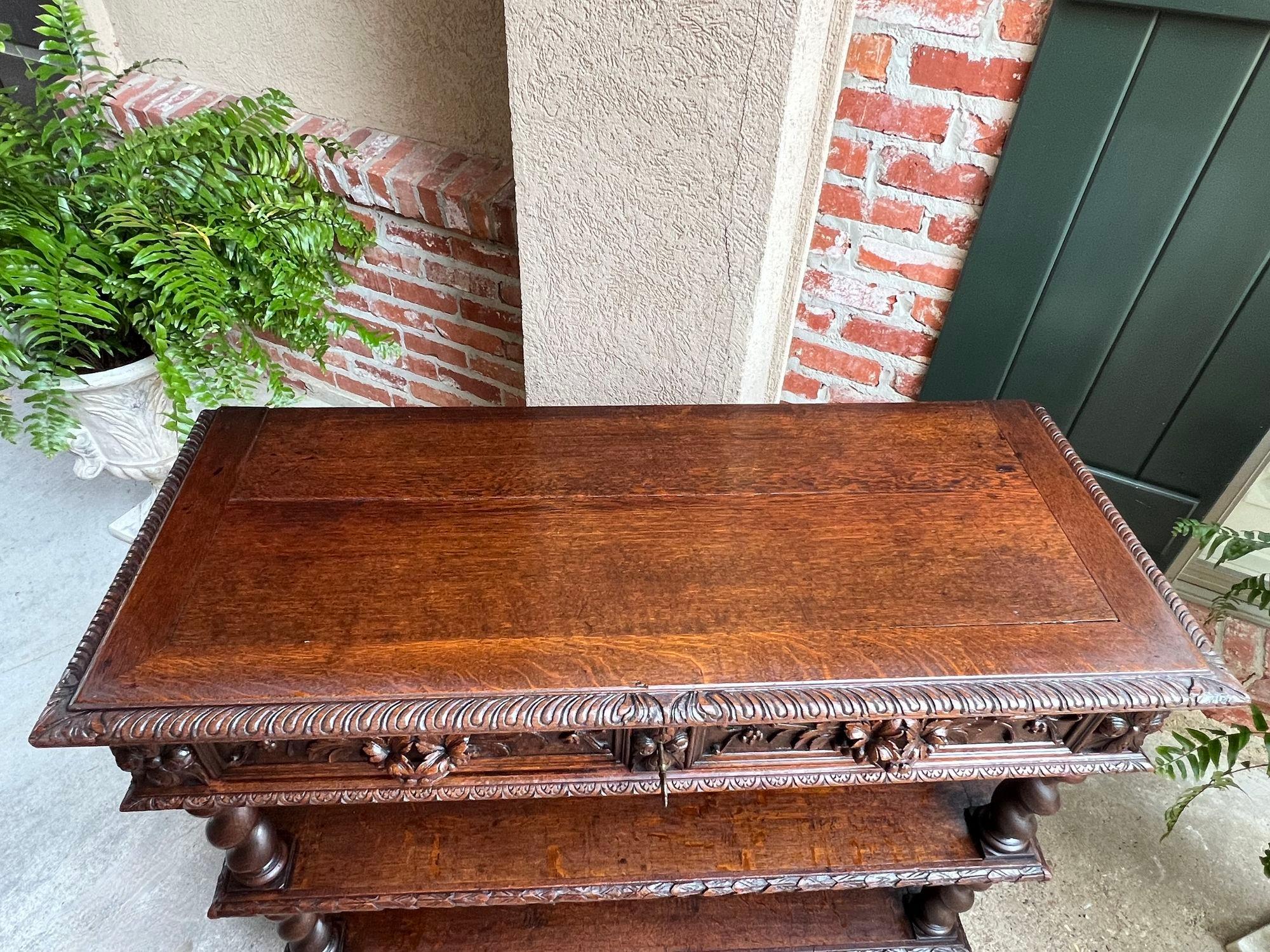 Antique French Carved Oak Server Sideboard Barley Twist Renaissance Bookshelf 4