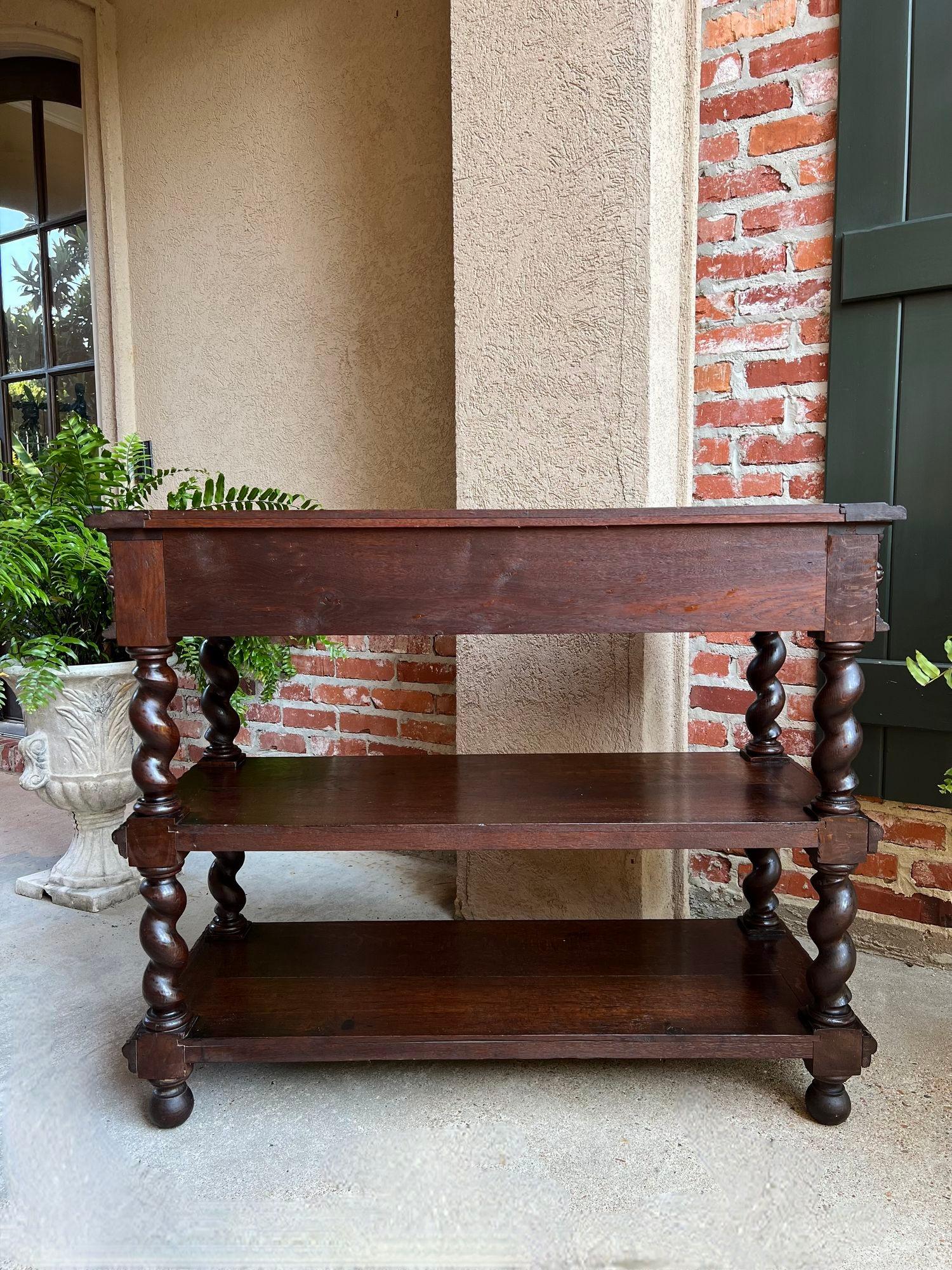 Antique French Carved Oak Server Sideboard Barley Twist Renaissance Bookshelf 6