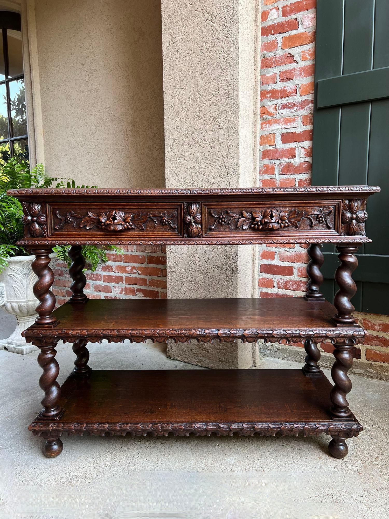 Antique French Carved Oak Server Sideboard Barley Twist Renaissance Bookshelf 7