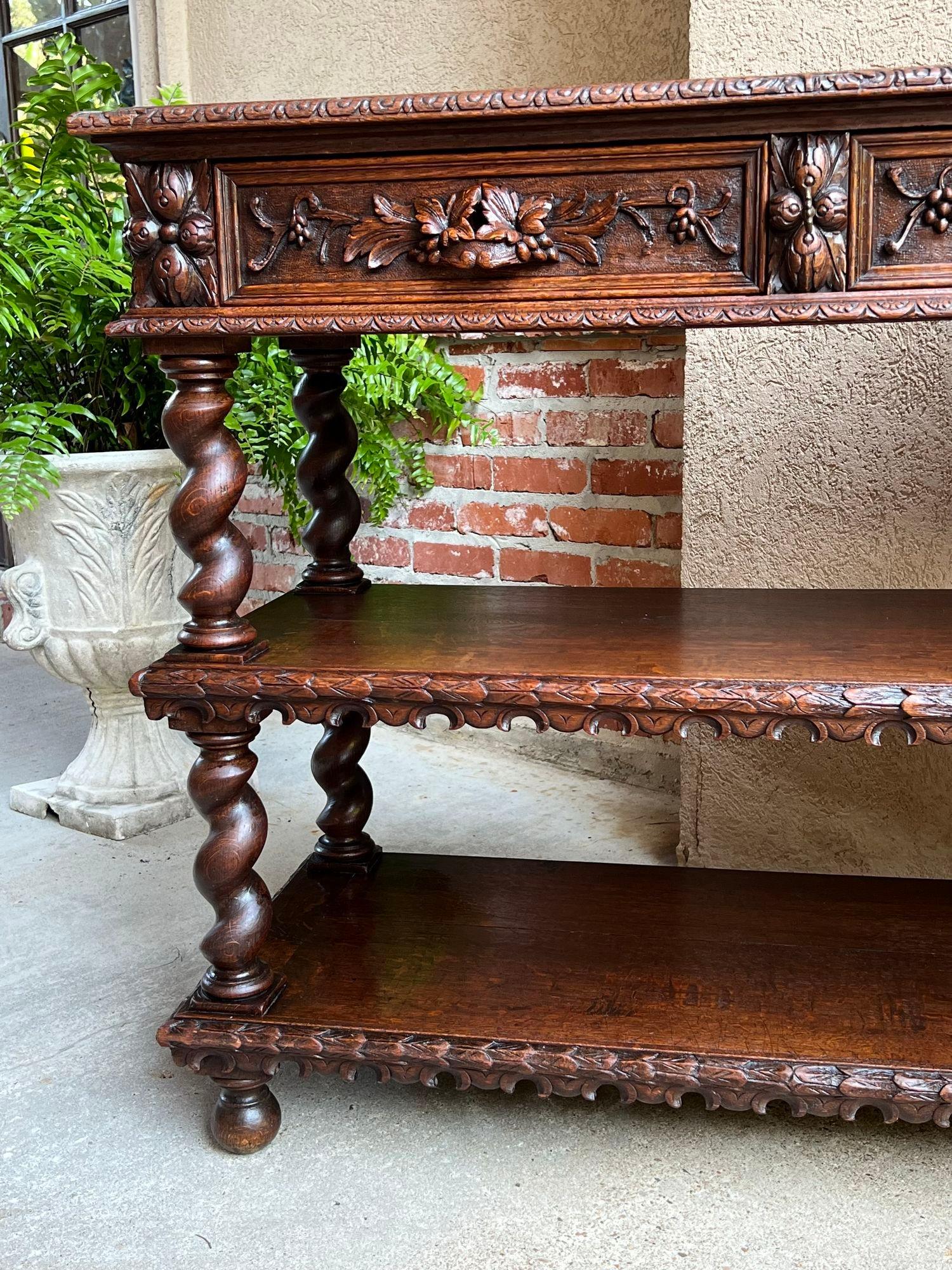 Antique French Carved Oak Server Sideboard Barley Twist Renaissance Bookshelf 8
