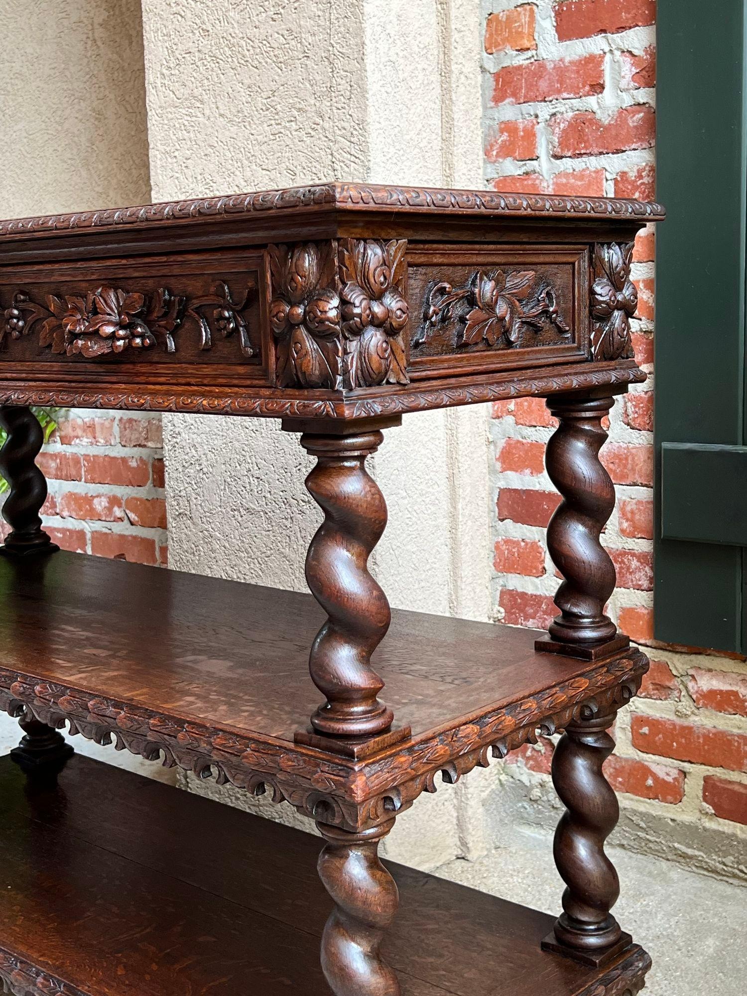 Antique French Carved Oak Server Sideboard Barley Twist Renaissance Bookshelf 9