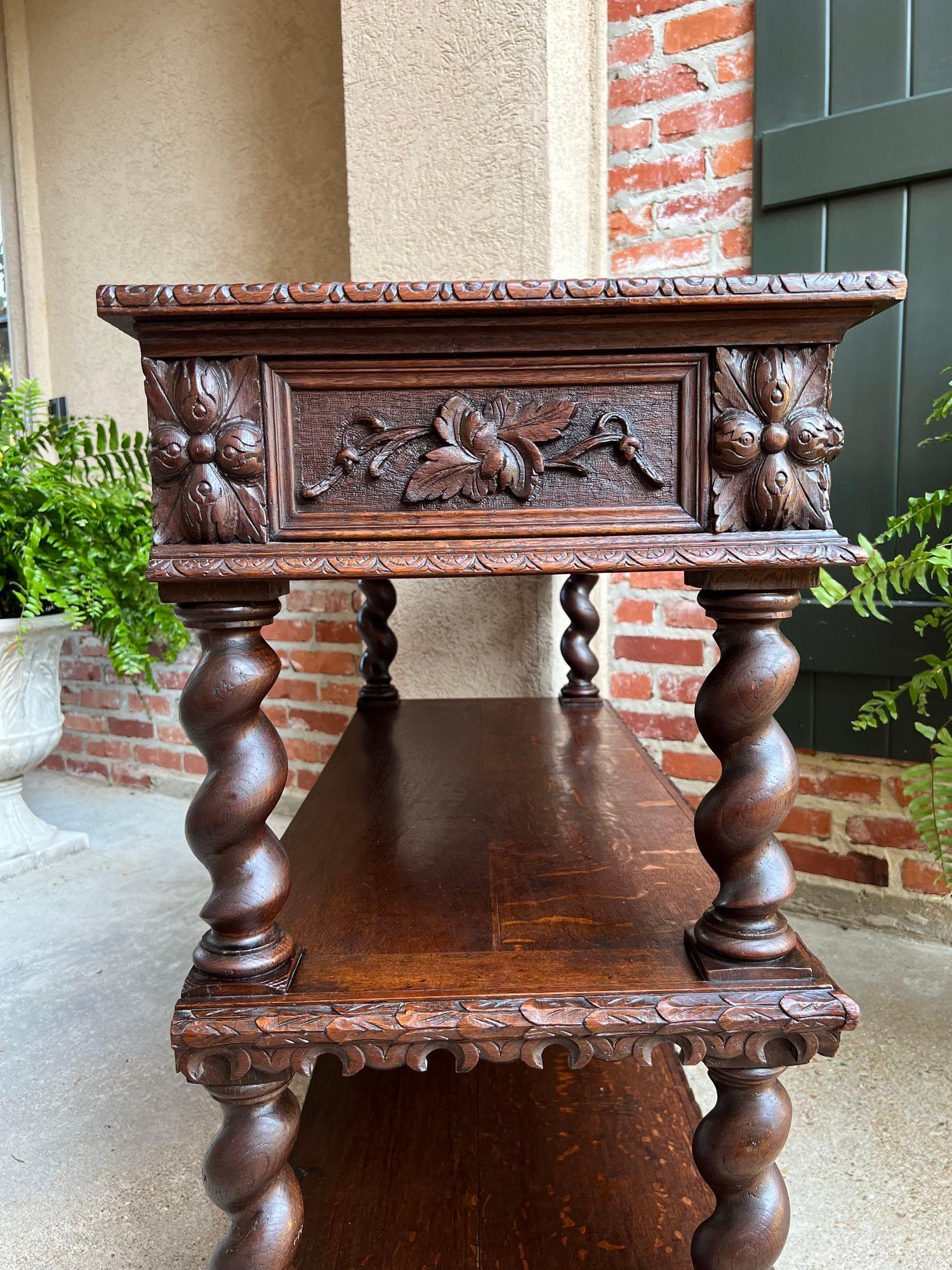 Antique French Carved Oak Server Sideboard Barley Twist Renaissance Bookshelf 10