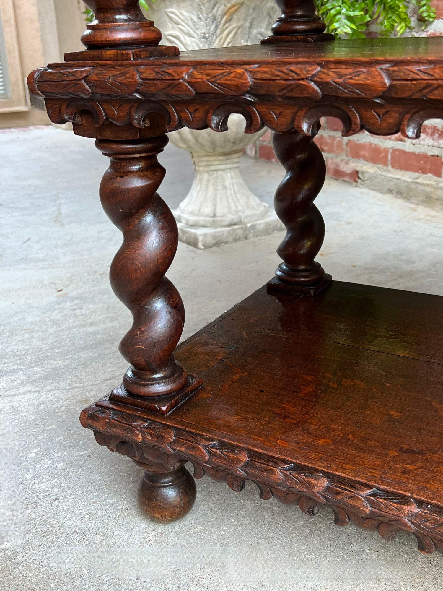 Antique French Carved Oak Server Sideboard Barley Twist Renaissance Bookshelf 11