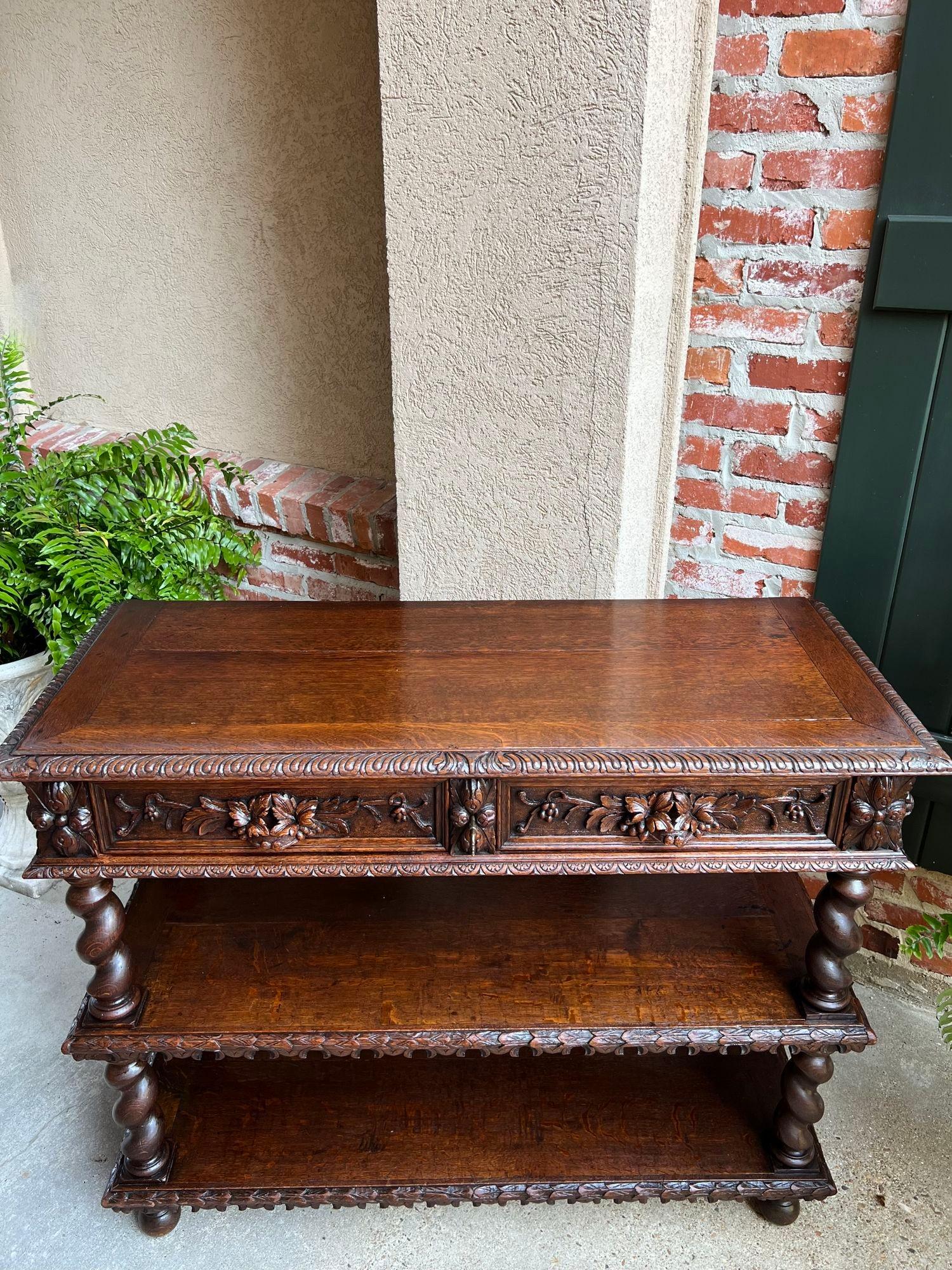 Antique French Carved Oak Server Sideboard Barley Twist Renaissance Bookshelf 13