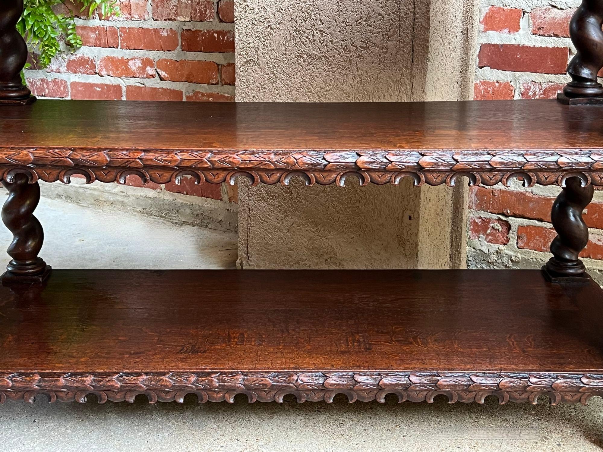 Antique French Carved Oak Server Sideboard Barley Twist Renaissance Bookshelf 14