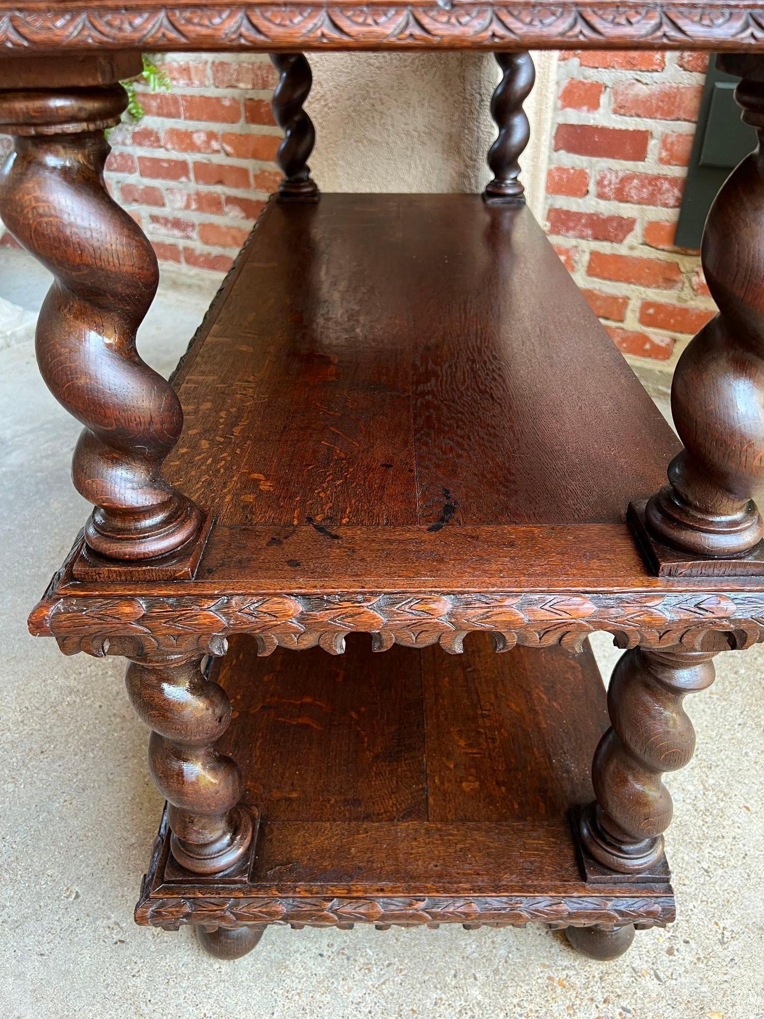 19th Century Antique French Carved Oak Server Sideboard Barley Twist Renaissance Bookshelf