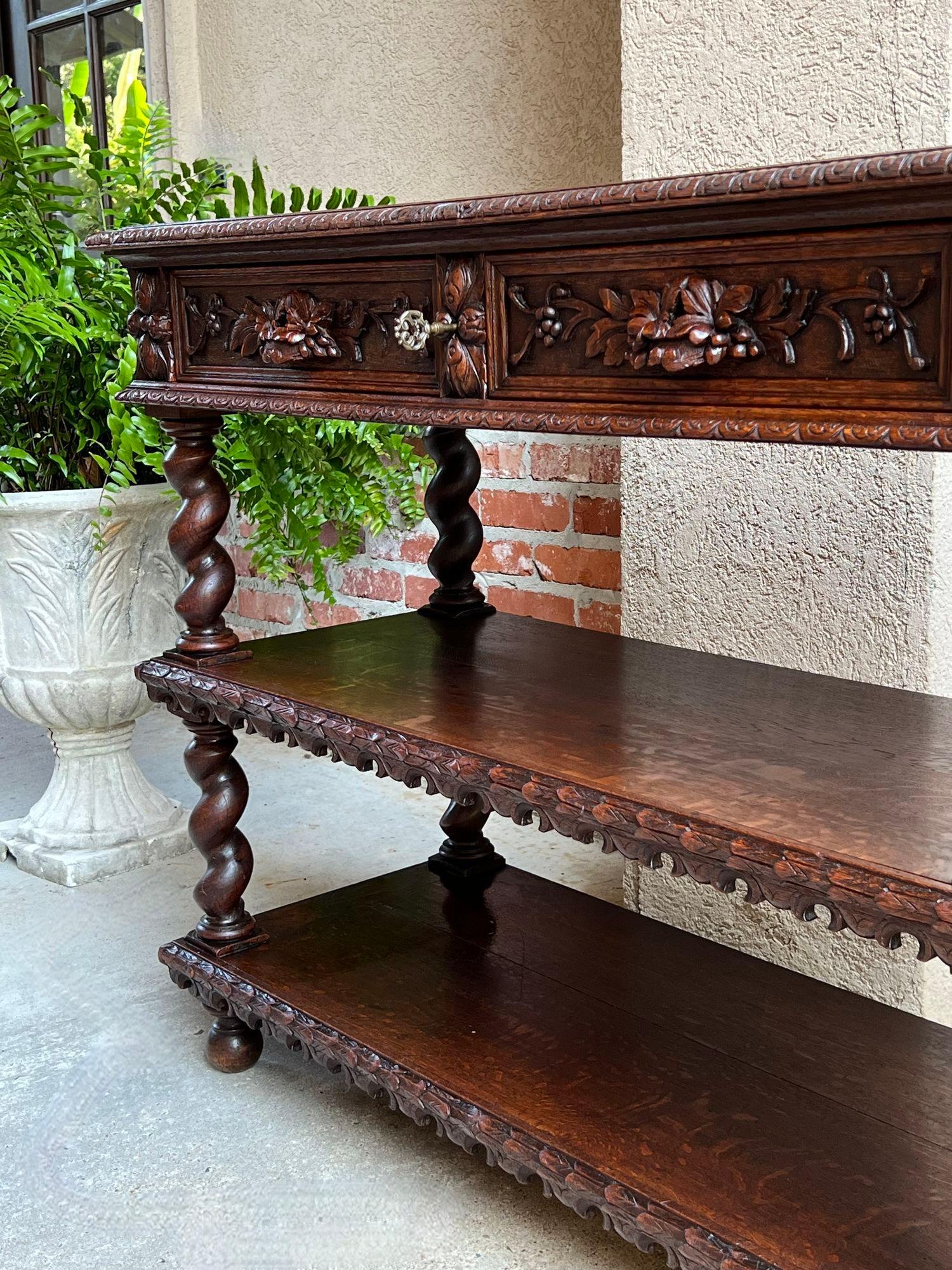 Antique French Carved Oak Server Sideboard Barley Twist Renaissance Bookshelf 2