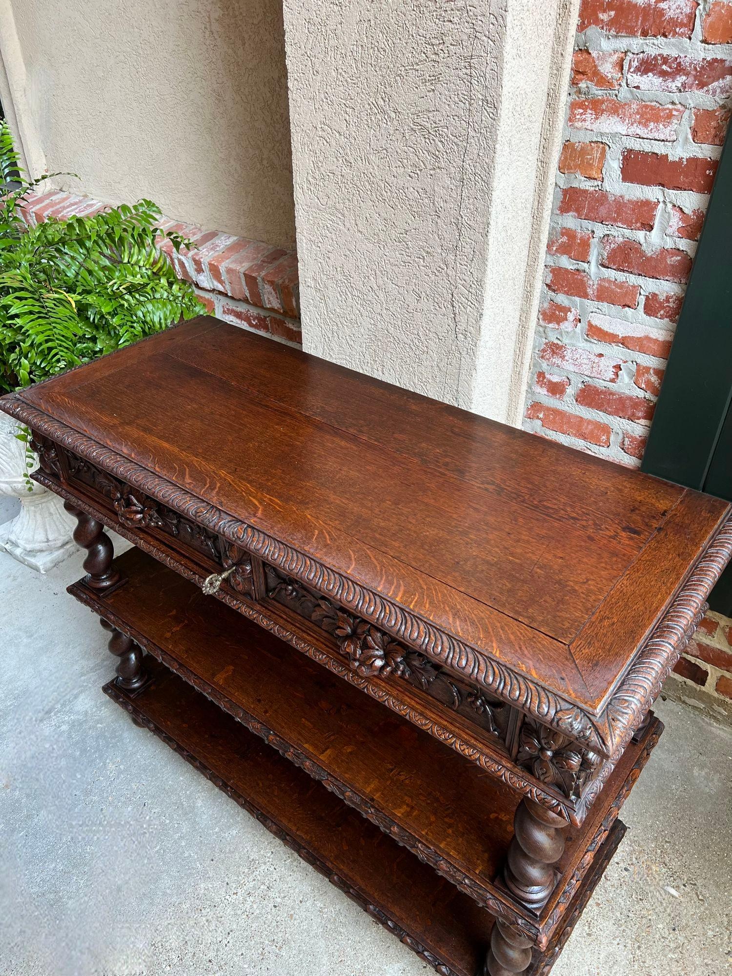 Antique French Carved Oak Server Sideboard Barley Twist Renaissance Bookshelf 3