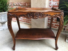 Antique French Carved Oak Side Table Louis XV Regency Style Wine Serving Glass