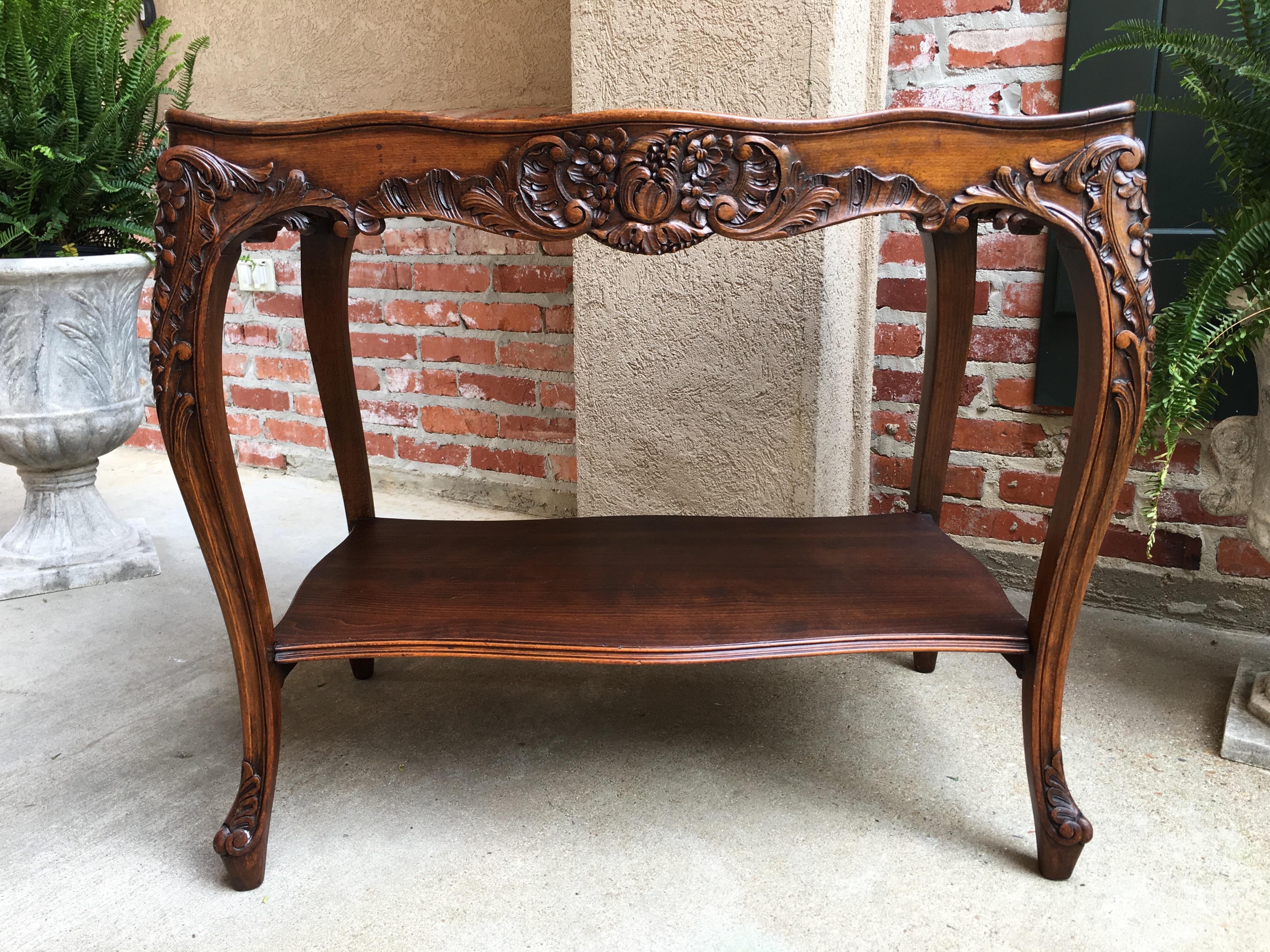 Hand-Carved Antique French Carved Oak Side Table Louis XV Regency Style Wine Serving Glass