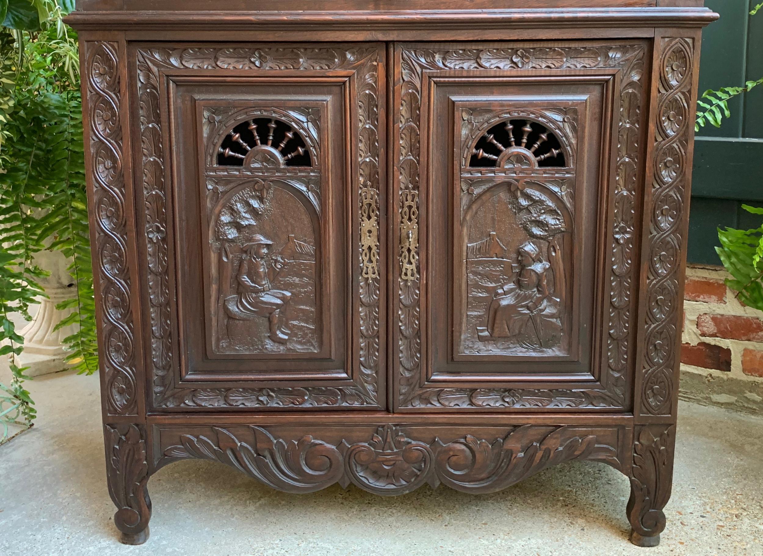 Hand-Carved Antique French Carved Oak Sideboard Buffet Wine Cabinet Breton Brittany 19th C