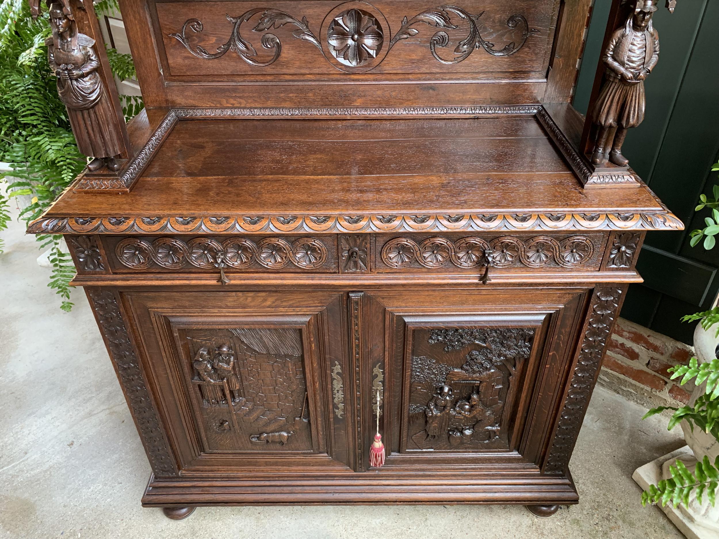 19th Century French Carved Oak Sideboard Cabinet Bookcase Breton Brittany 4