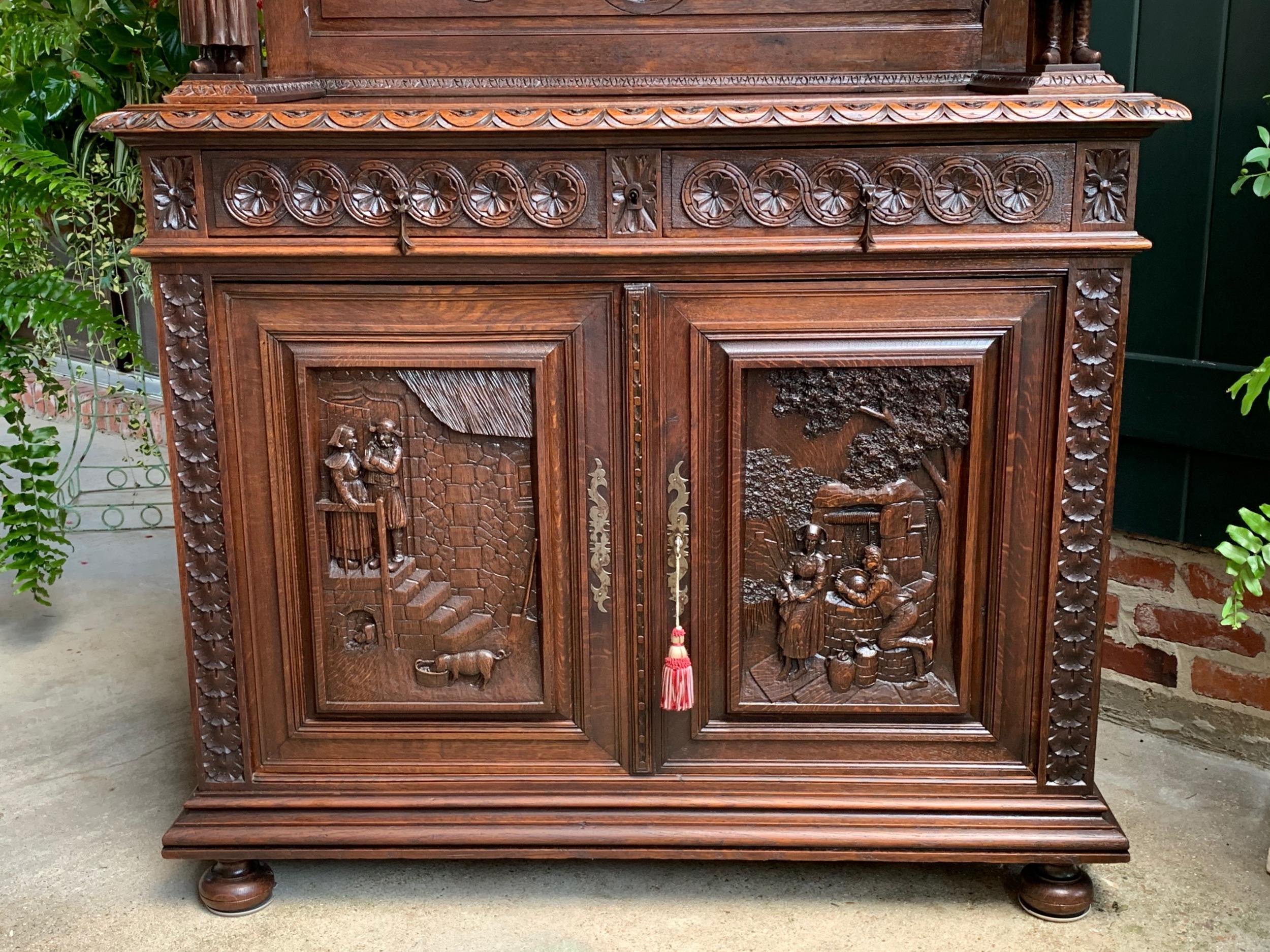 19th Century French Carved Oak Sideboard Cabinet Bookcase Breton Brittany In Good Condition In Shreveport, LA