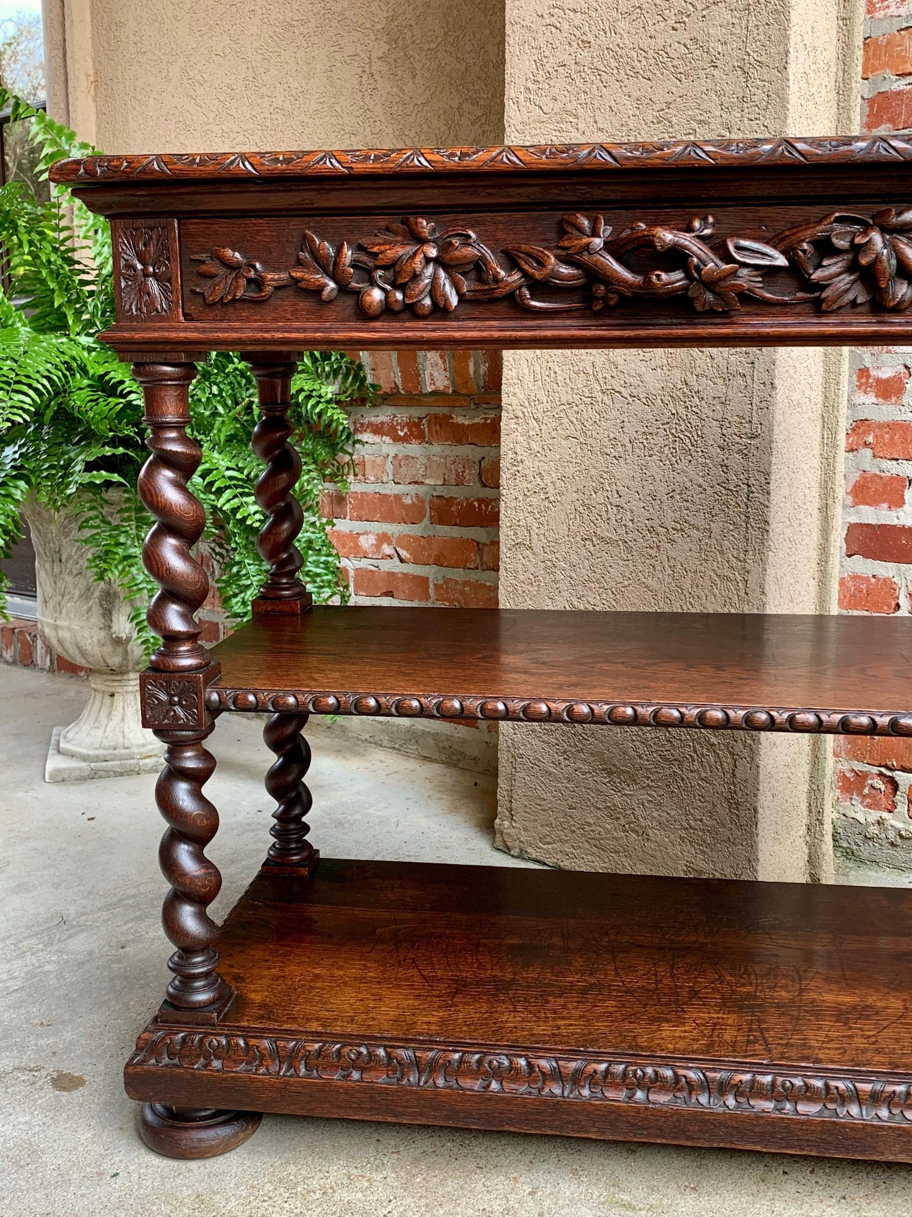 Antique French Carved Oak Sideboard Server Barley Twist Dessert Table Louis XIII 10