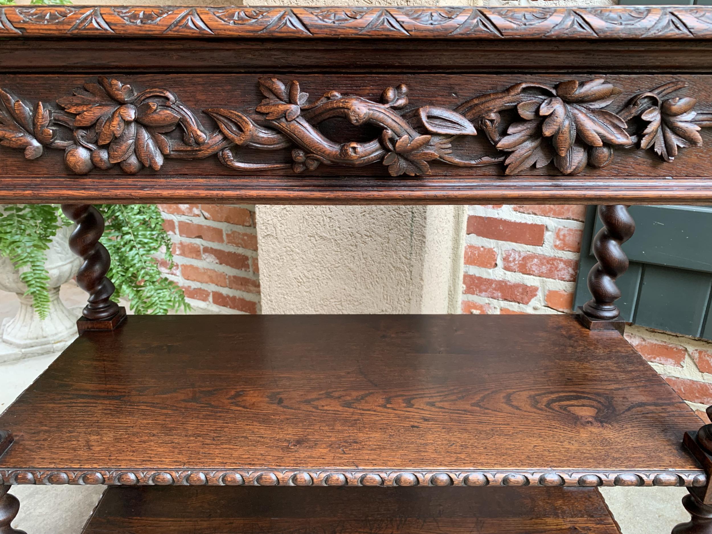 Antique French Carved Oak Sideboard Server Barley Twist Dessert Table Louis XIII 12