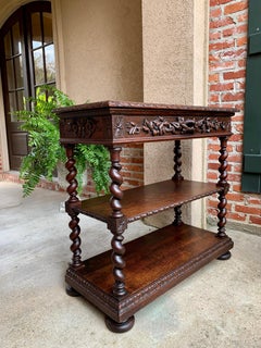 Antique French Carved Oak Sideboard Server Barley Twist Dessert Table Louis XIII