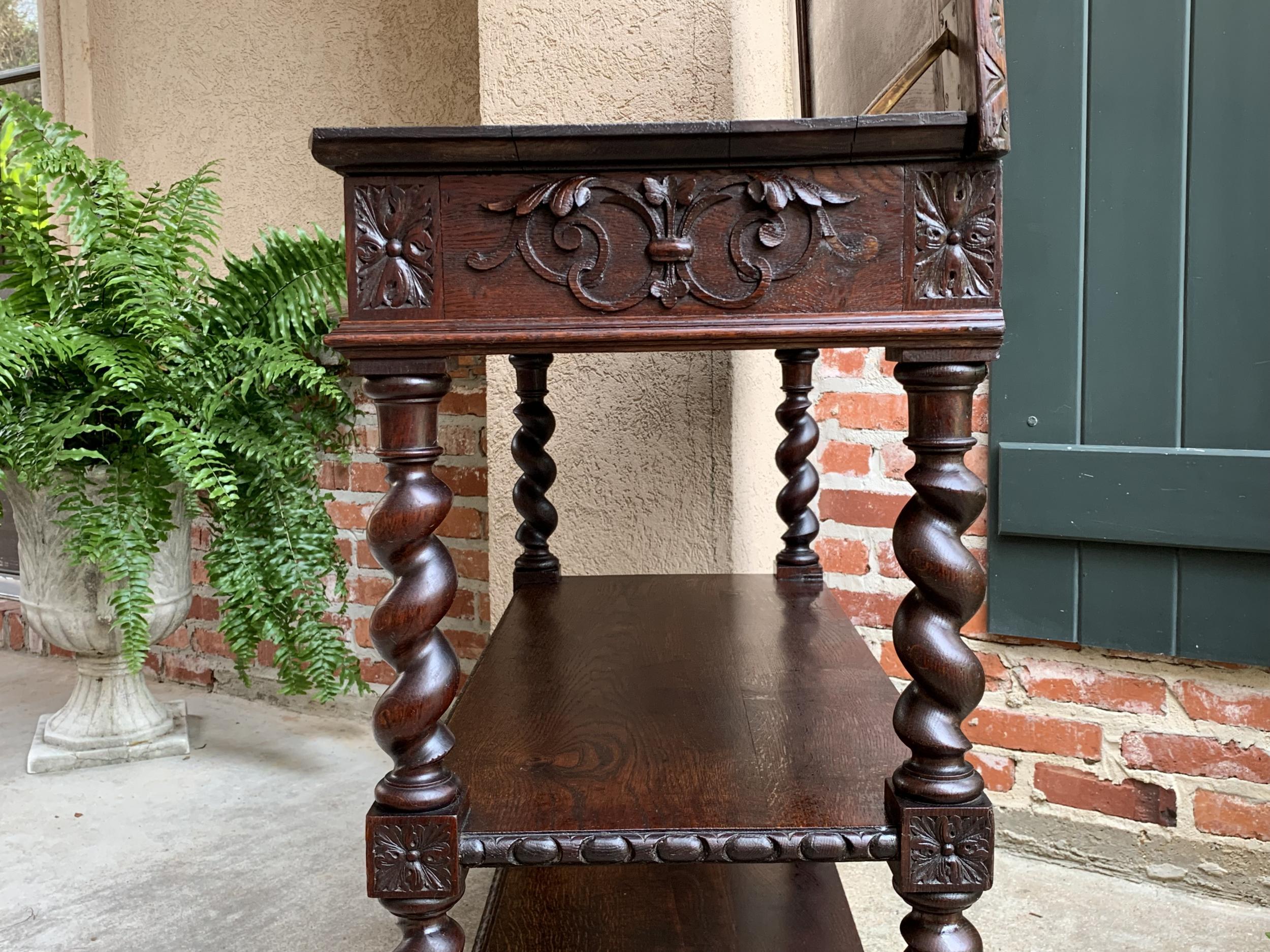 Antique French Carved Oak Sideboard Server Barley Twist Dessert Table Louis XIII 1
