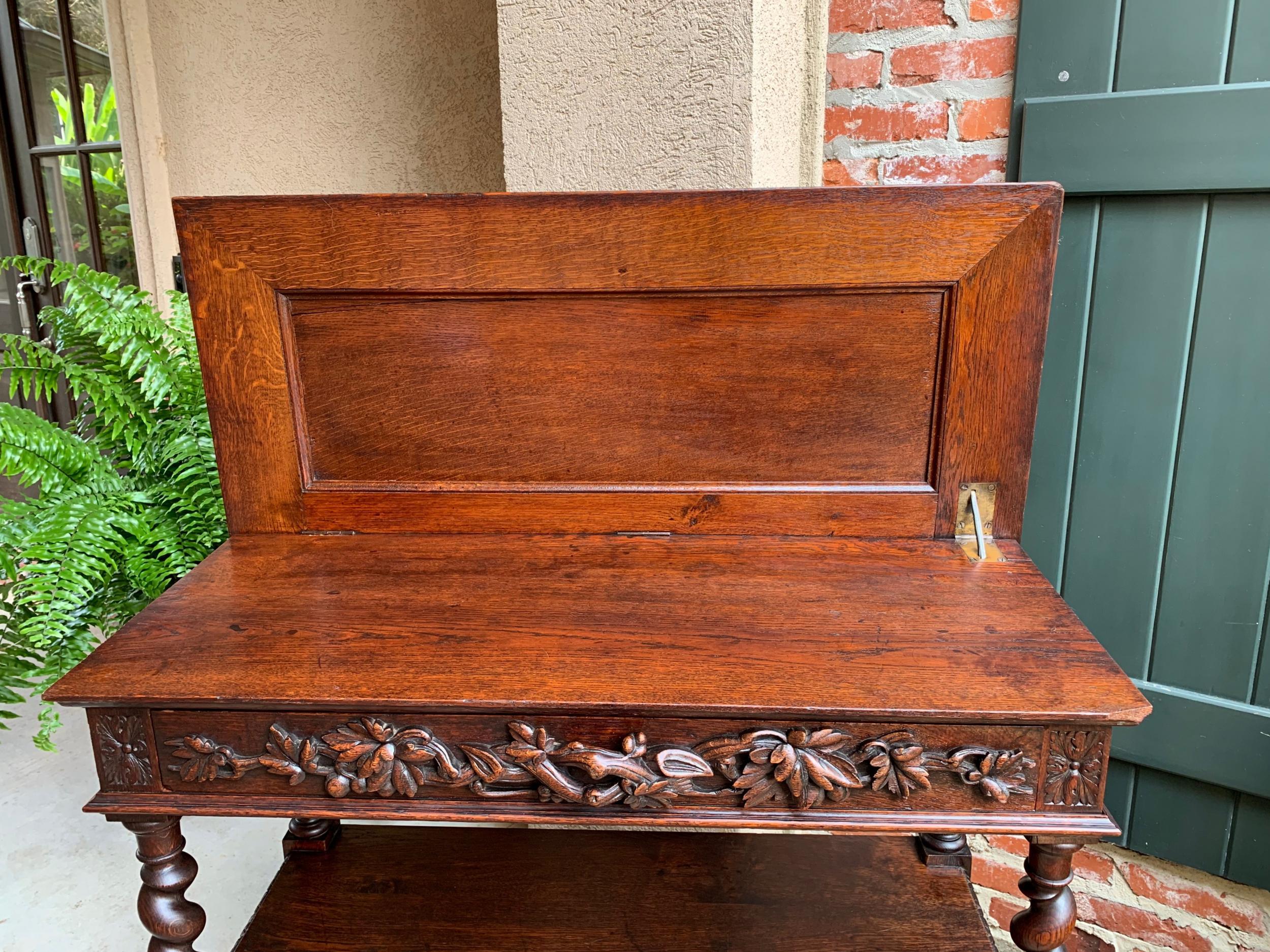 Antique French Carved Oak Sideboard Server Barley Twist Dessert Table Louis XIII 3