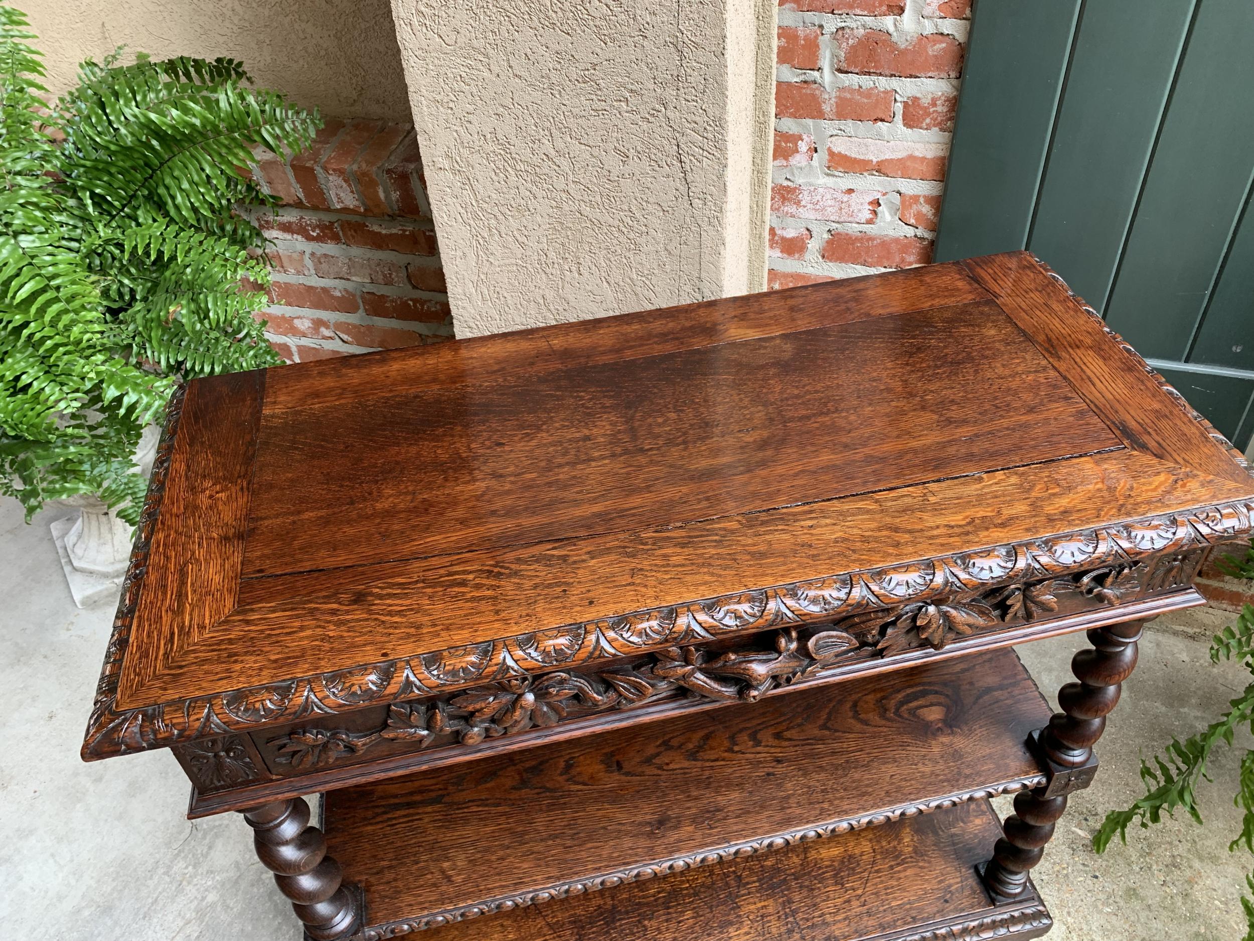 Antique French Carved Oak Sideboard Server Barley Twist Dessert Table Louis XIII 4