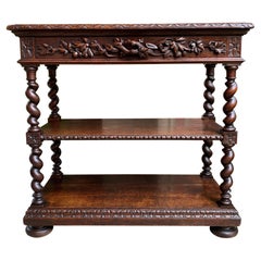 Antique French Carved Oak Sideboard Server Barley Twist Dessert Table Louis XIII