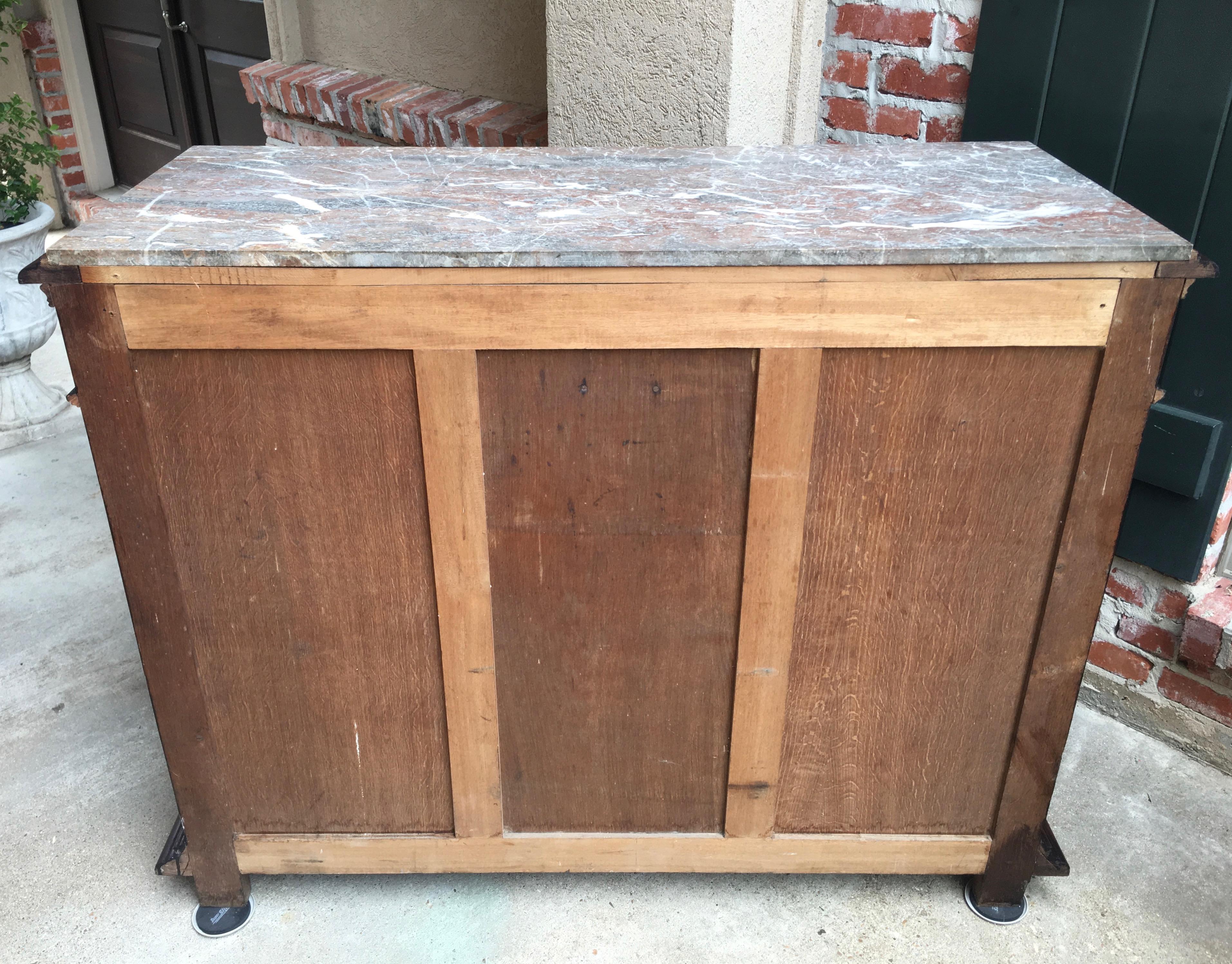 Antique French Carved Oak Sideboard Server Cabinet Marble Renaissance Gothic 1