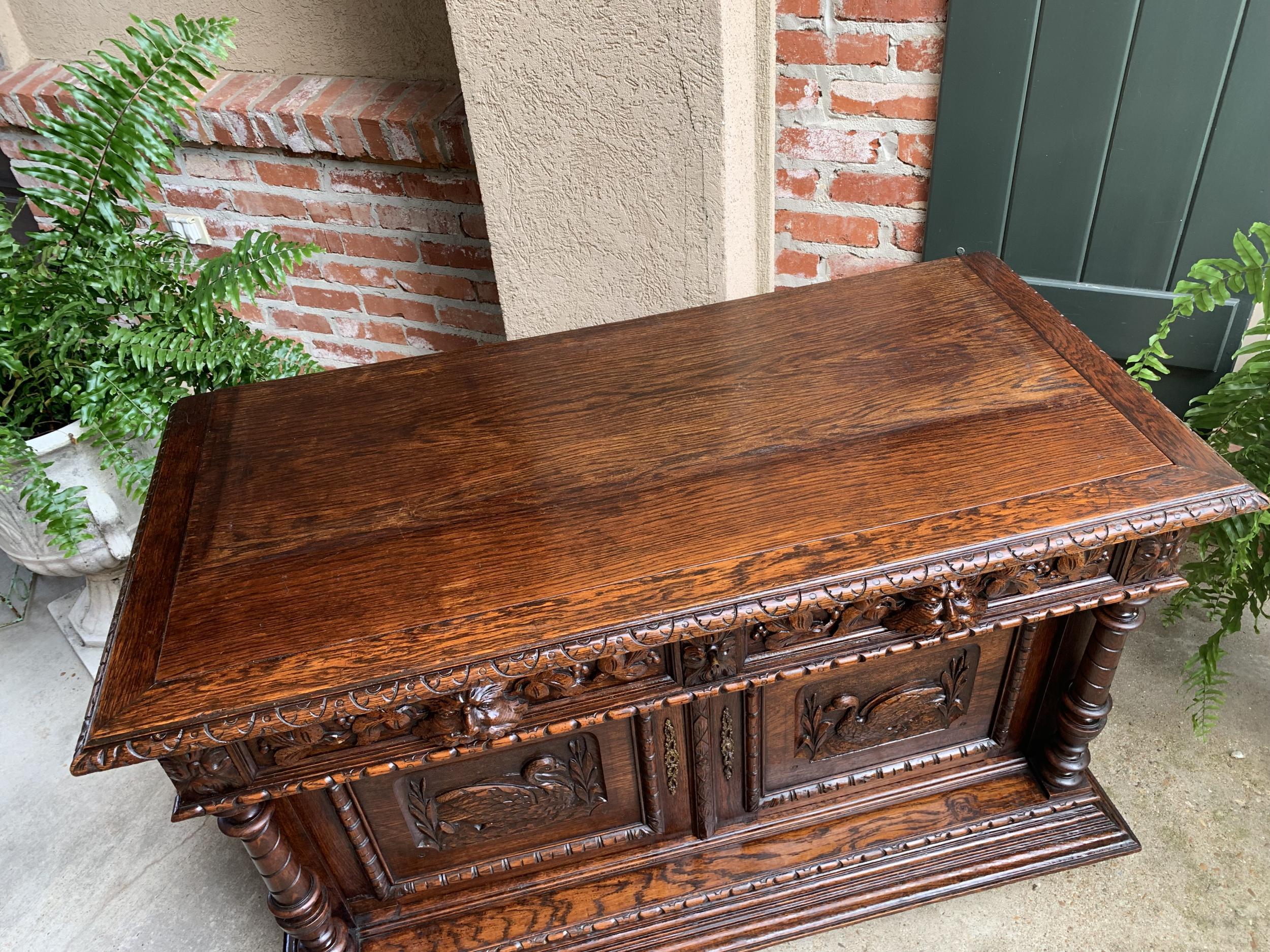 Antique French Carved Oak Sideboard Server Cabinet Sofa Table Swan Henri II 5