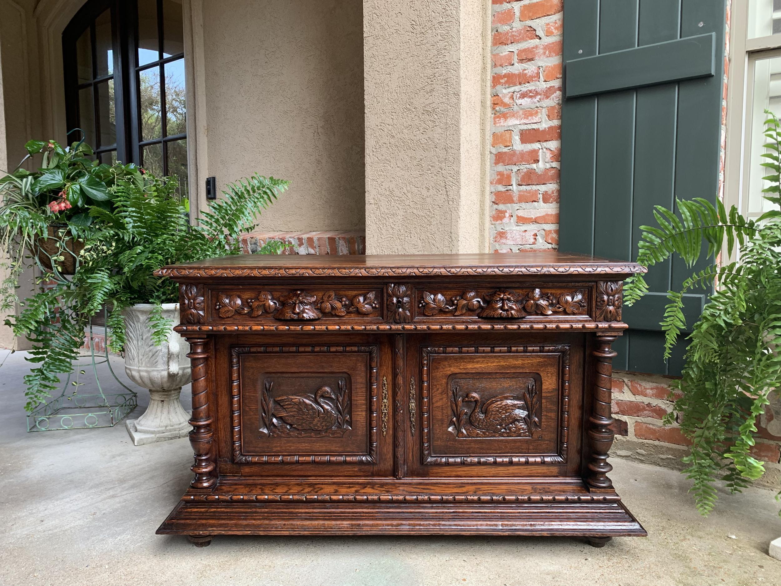 Antique French Carved Oak Sideboard Server Cabinet Sofa Table Swan Henri II 8