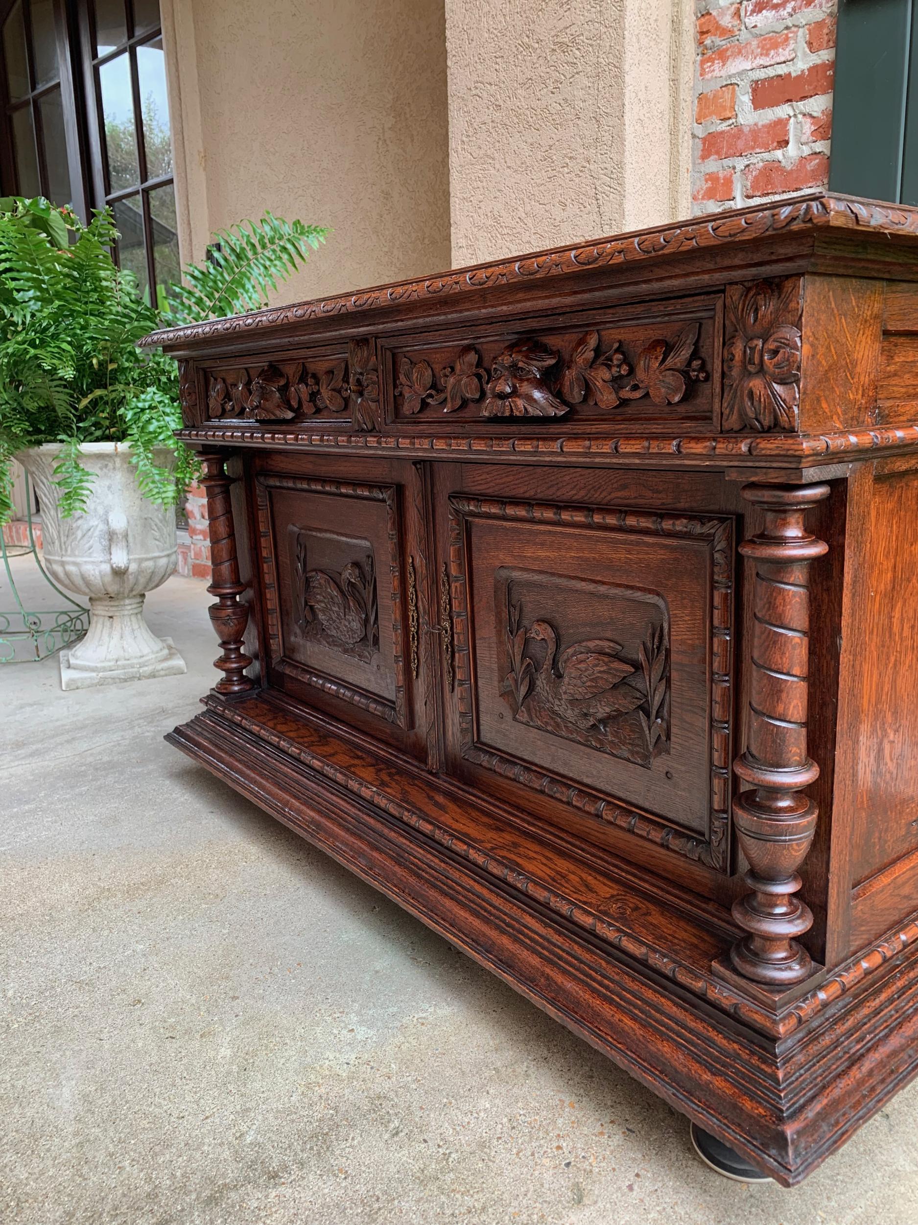 Antique French Carved Oak Sideboard Server Cabinet Sofa Table Swan Henri II 9