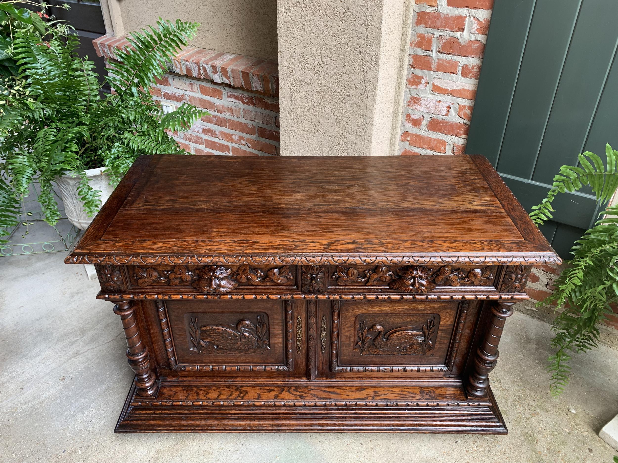 Antique French Carved Oak Sideboard Server Cabinet Sofa Table Swan Henri II 10