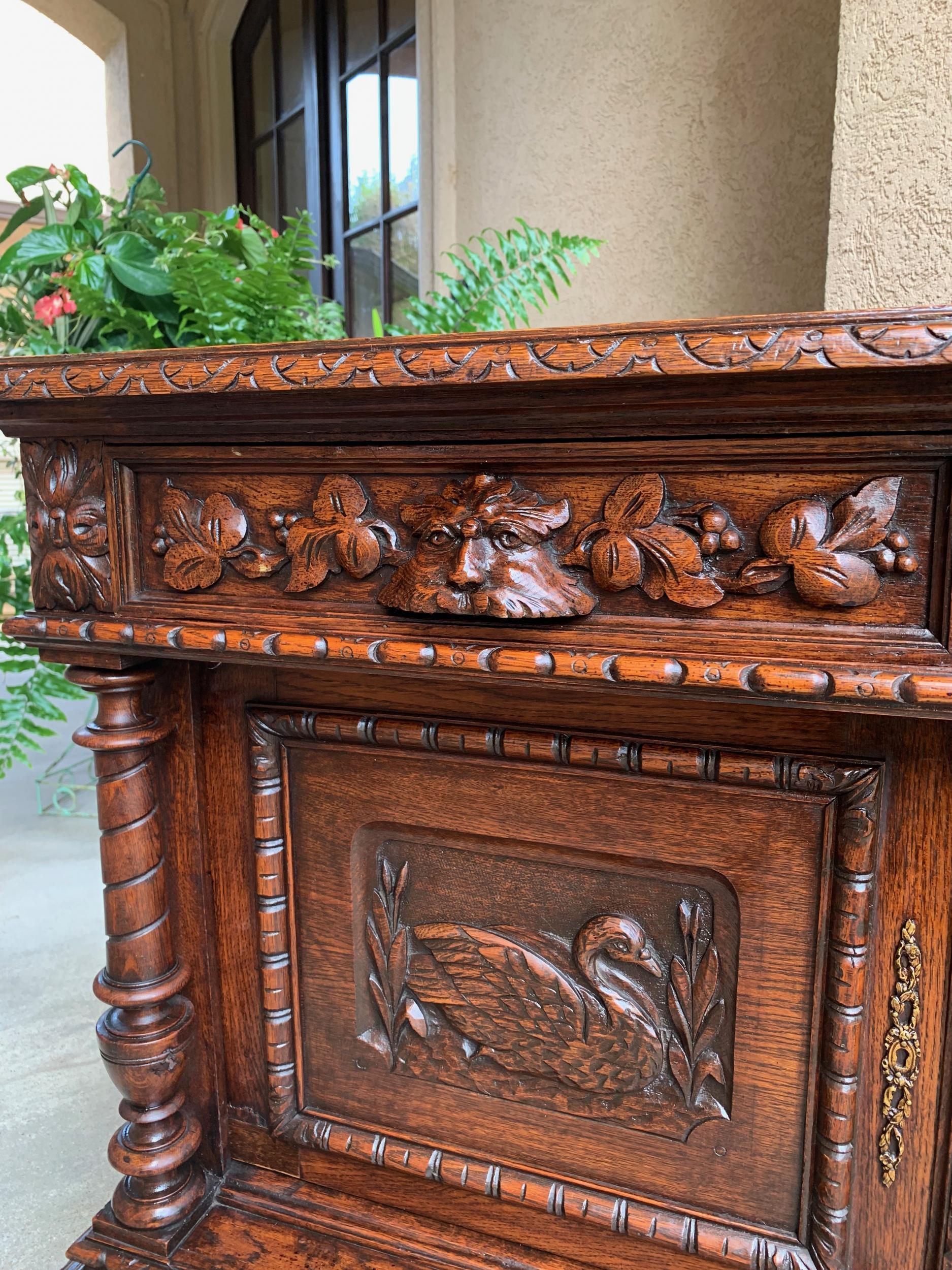 Antique French Carved Oak Sideboard Server Cabinet Sofa Table Swan Henri II 11