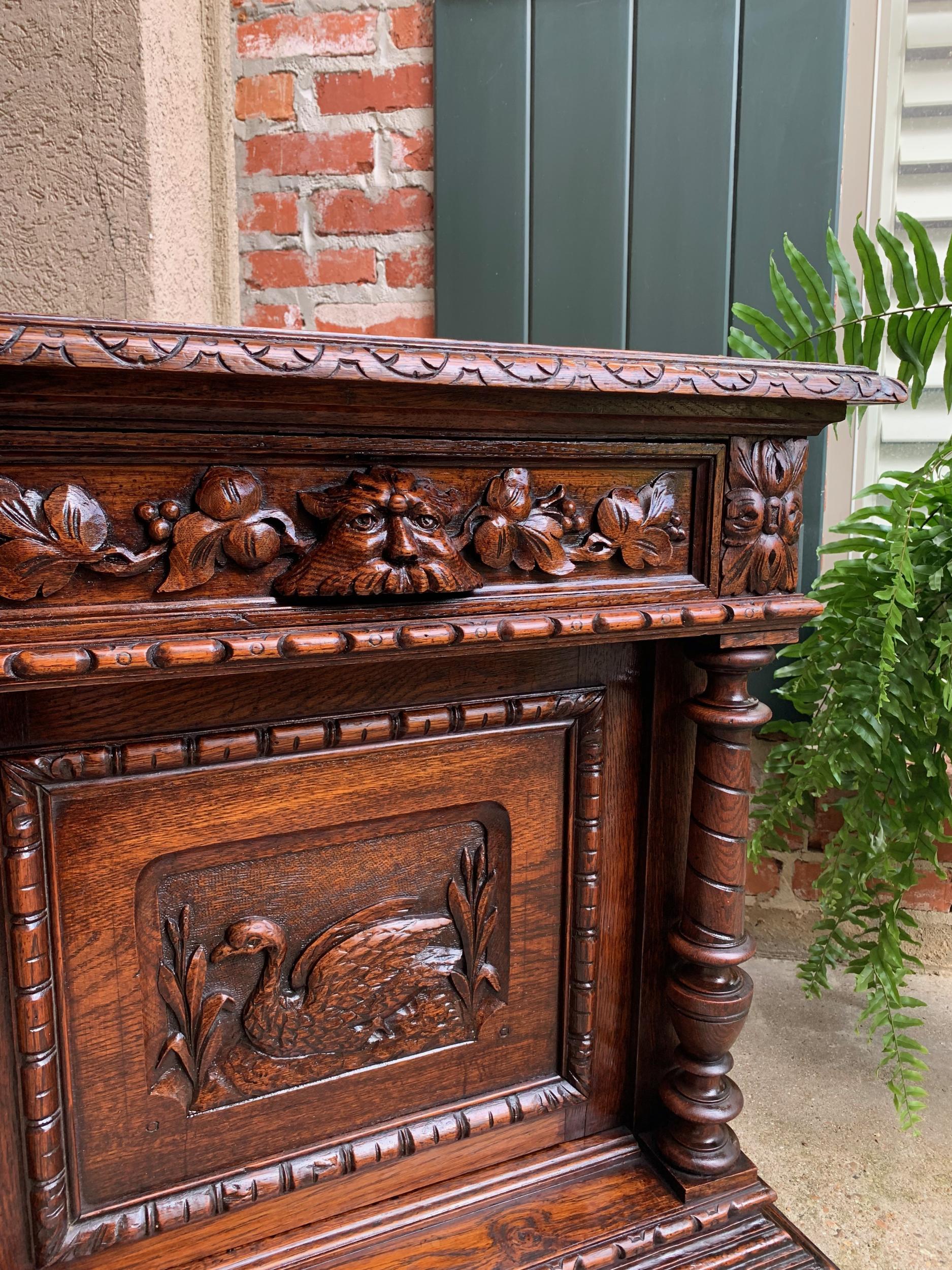 Antique French Carved Oak Sideboard Server Cabinet Sofa Table Swan Henri II 12