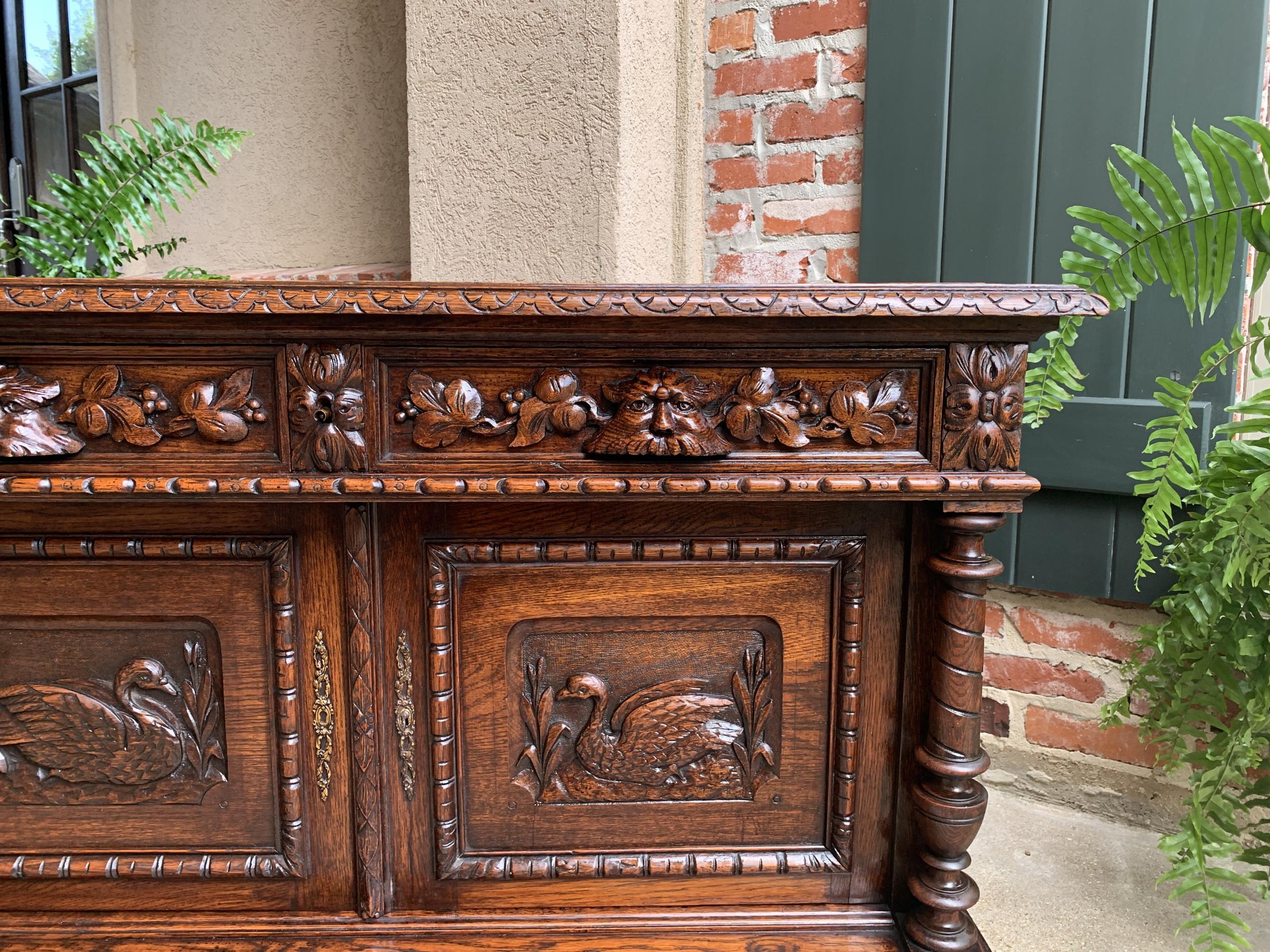 Antique French Carved Oak Sideboard Server Cabinet Sofa Table Swan Henri II 13