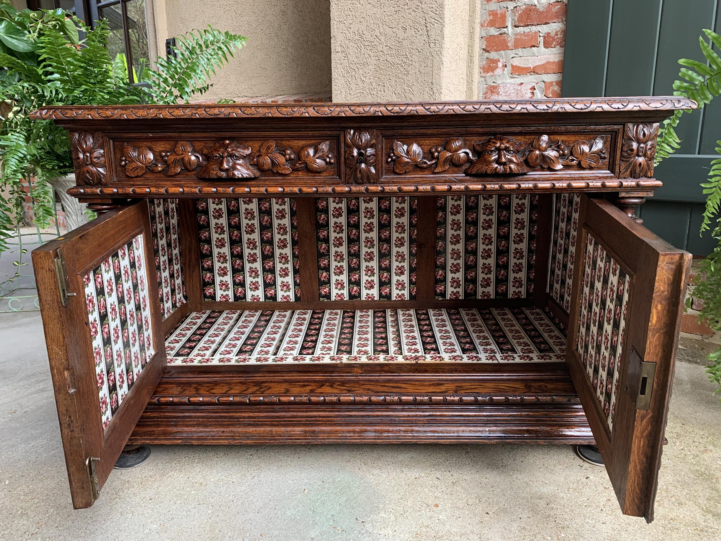 Antique French Carved Oak Sideboard Server Cabinet Sofa Table Swan Henri II 2
